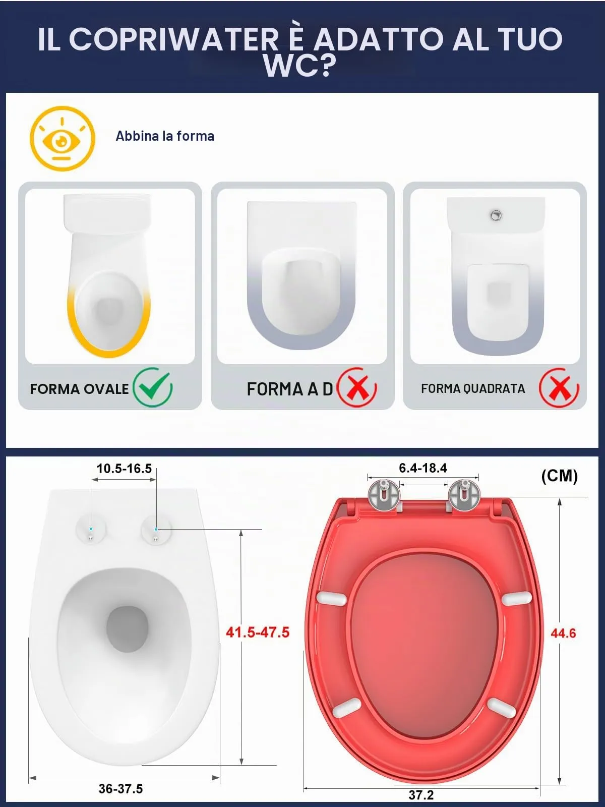YEAUPE PRO Tavoletta WC Universale Forma O in PP, Chiusura Ammortizzata - immagine 2