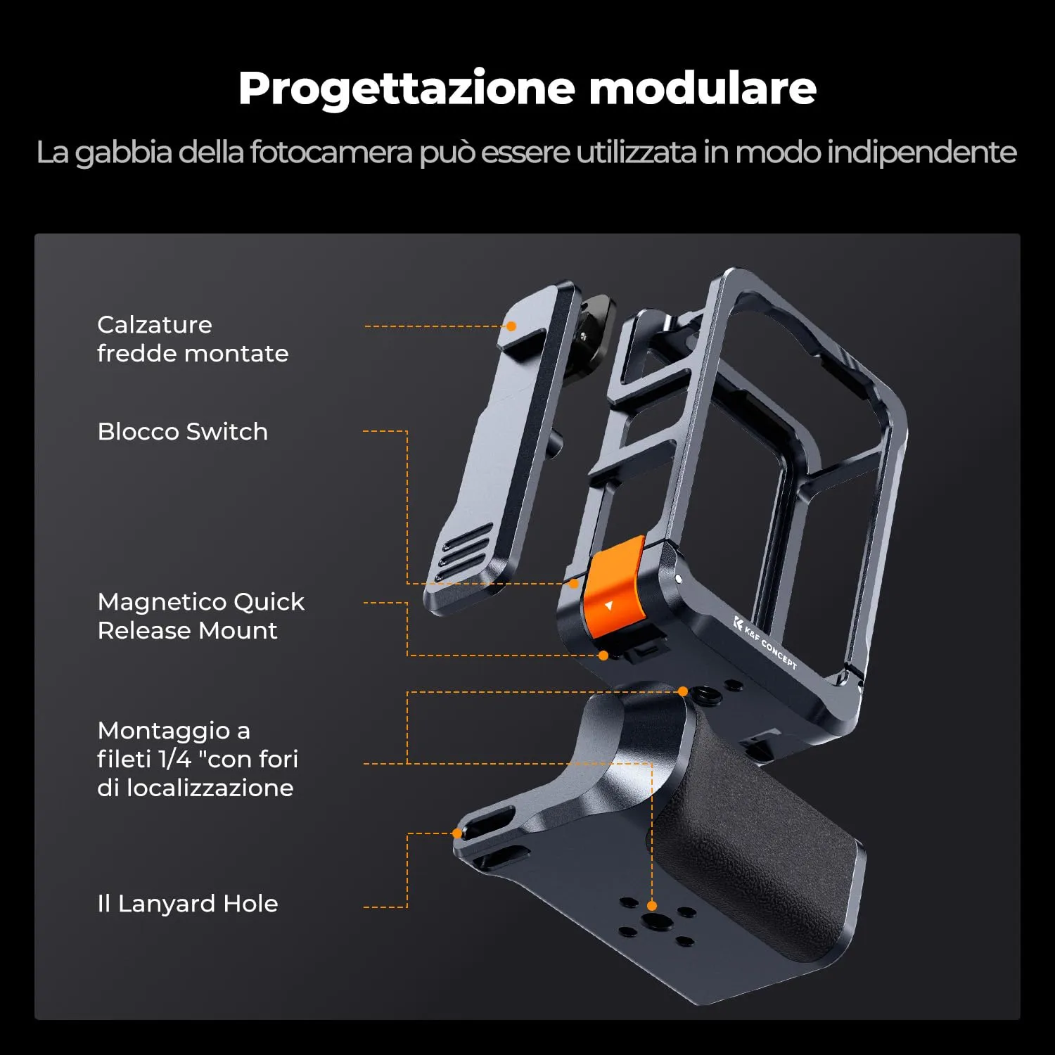 K&F CONCEPT Gabbia leggera con fissaggio magnetico per DJI Osmo Action 6 - immagine 3