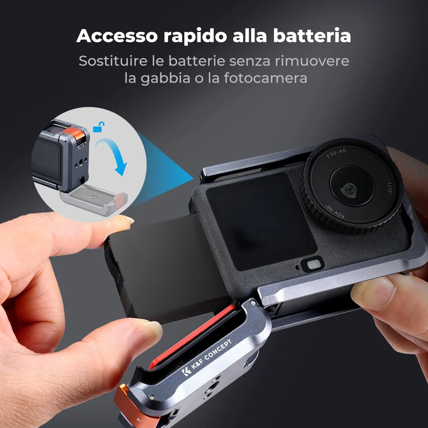 K&F CONCEPT Gabbia leggera con fissaggio magnetico per DJI Osmo Action 6 - immagine 4