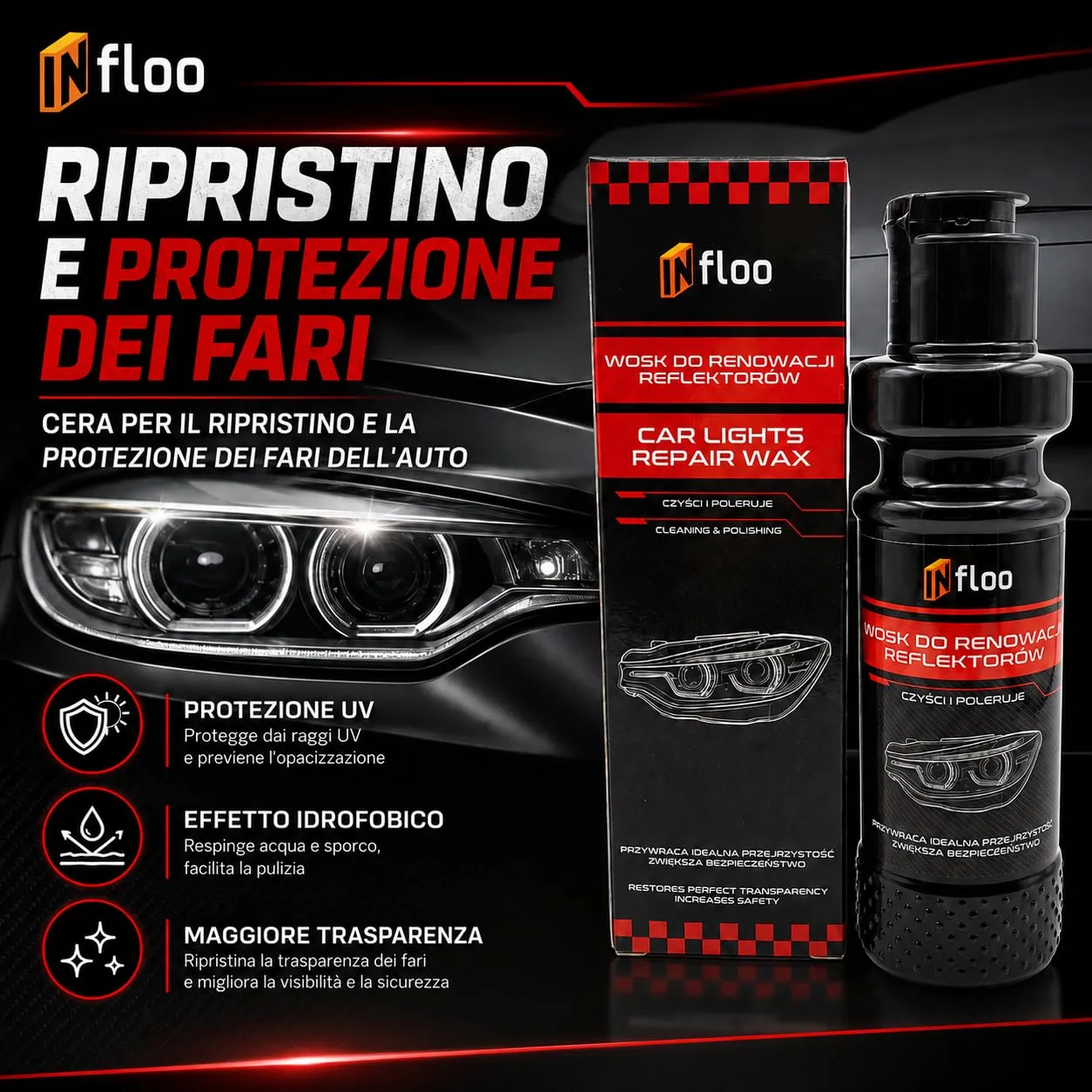 INfloo Cera per Rinnovo Fari Auto, 100 g - immagine 2