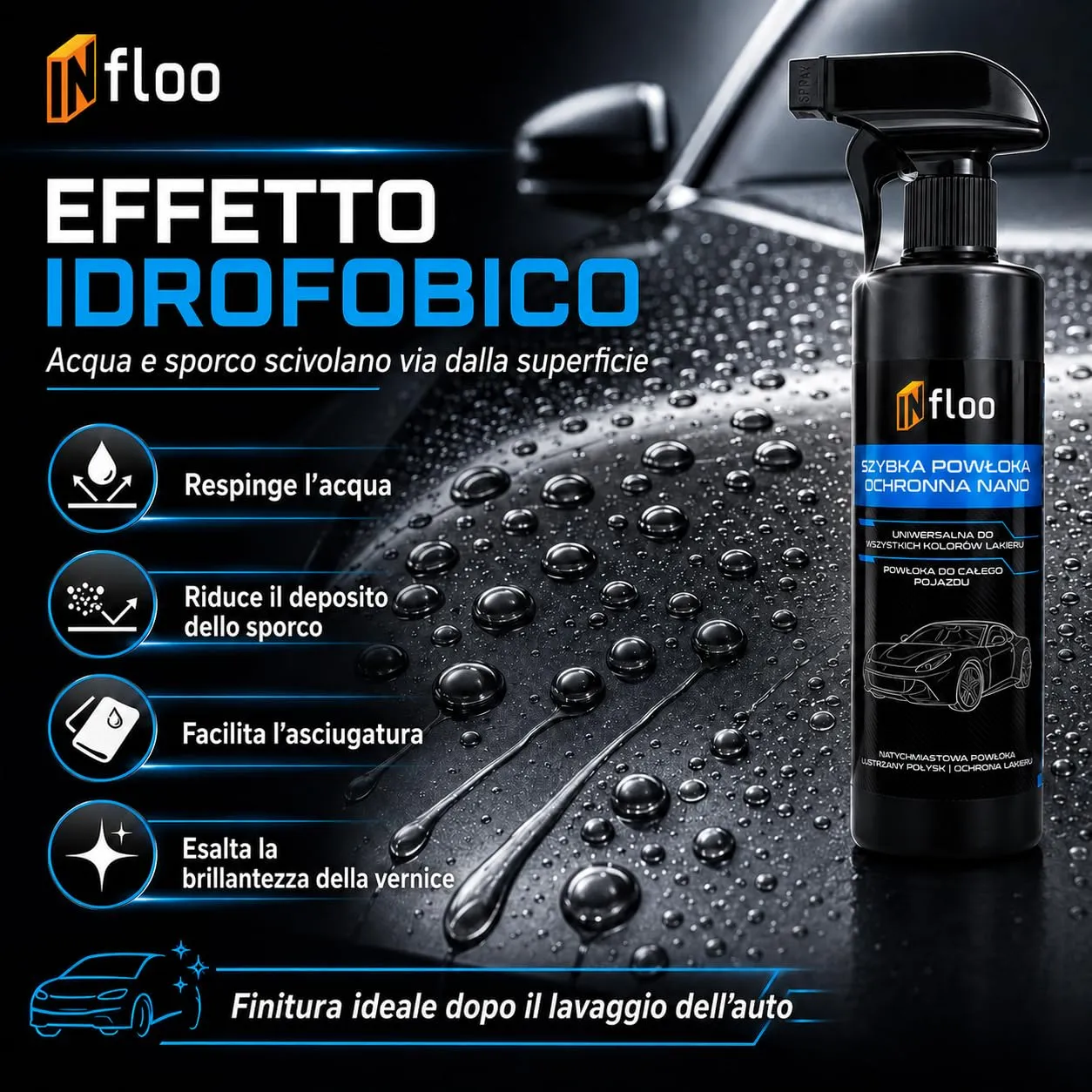 INfloo Nano Protezione Vernice Auto, Quick Detailer, 500 ml - immagine 3