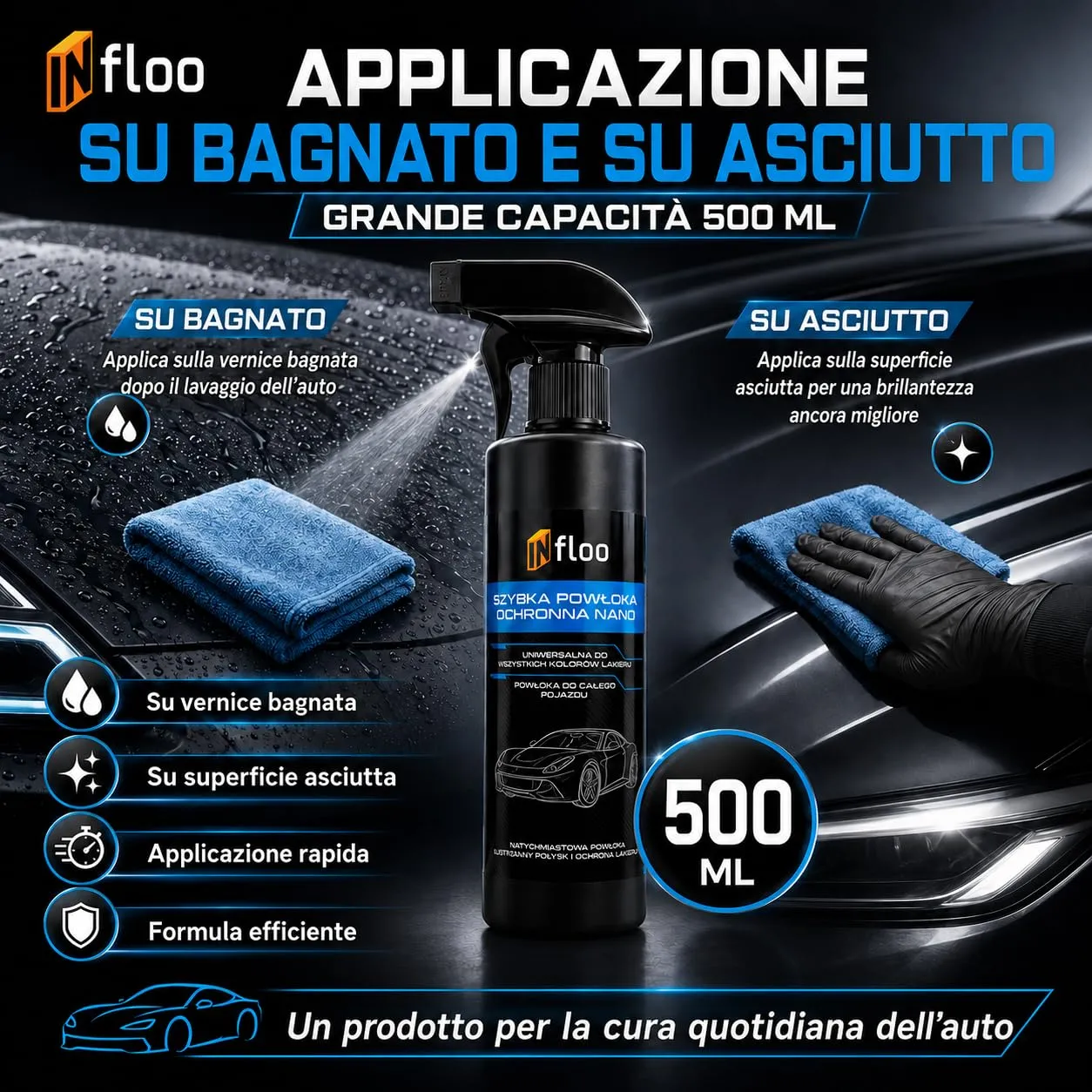 INfloo Nano Protezione Vernice Auto, Quick Detailer, 500 ml - immagine 4