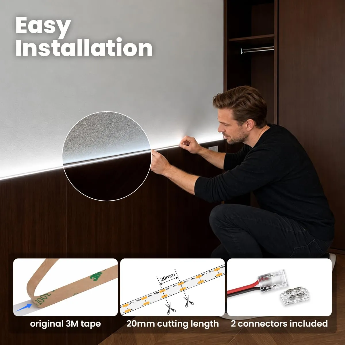 illuburg Striscia LED COB 24V Bianco Freddo 6000K 2,5m 400LED/m CRI90+ Dimmerabile Autoadesiva - immagine 4