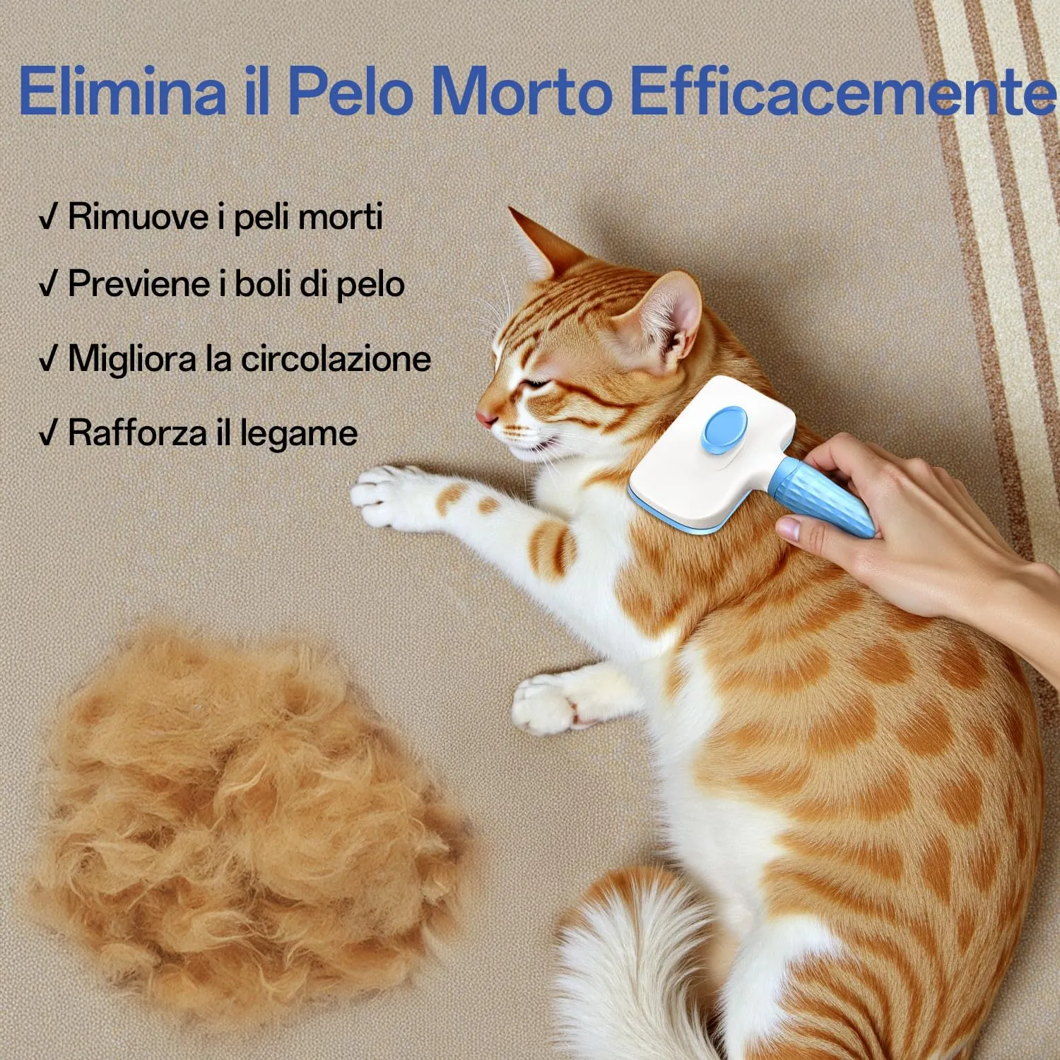 ACE2ACE Spazzola Autopulente per Gatti e Cani, Pelo Lungo e Corto, Blu - immagine 7