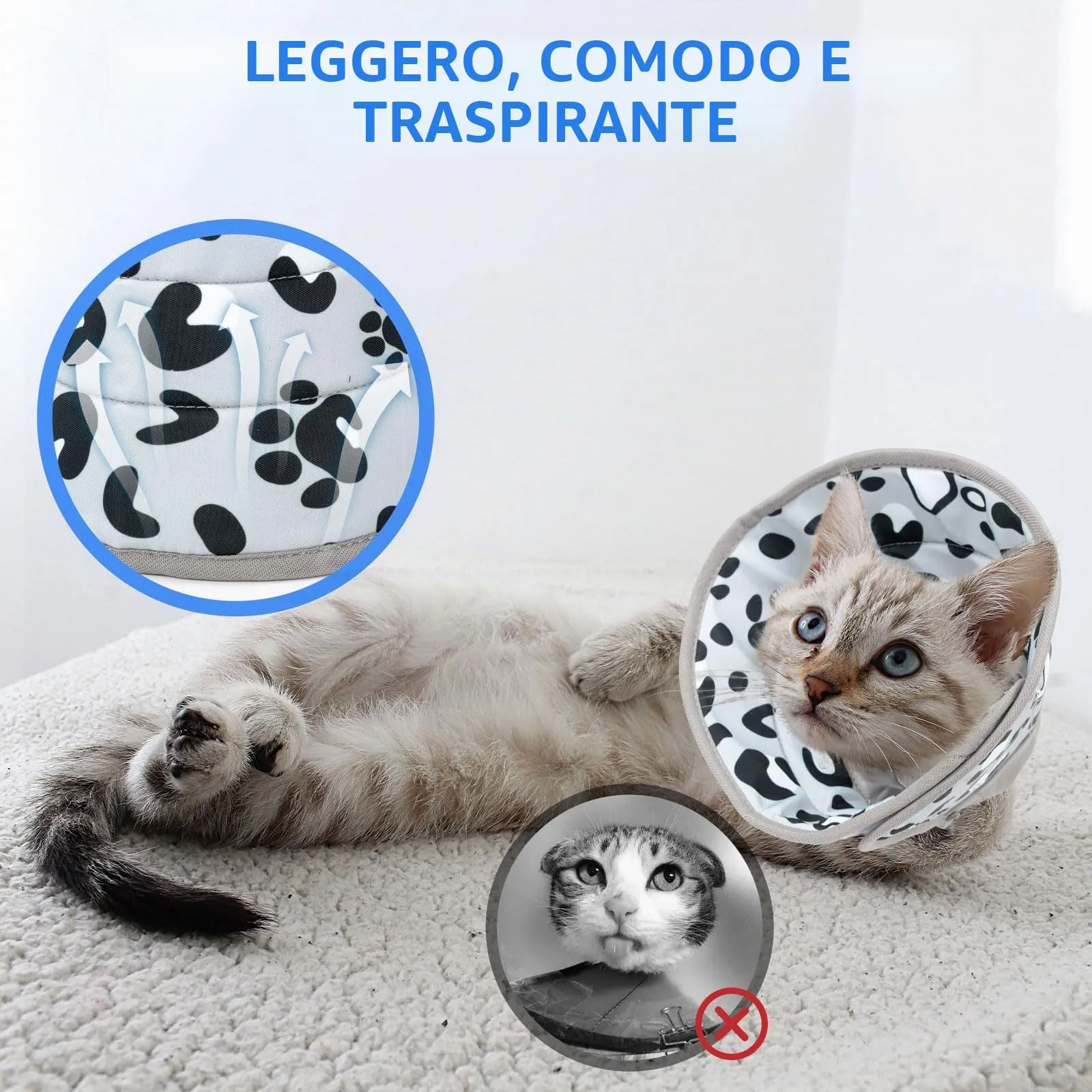 Vinuwu Collare Elisabettiano per Gatti e Cani, Recupero Postoperatorio, Grigio, L - immagine 5