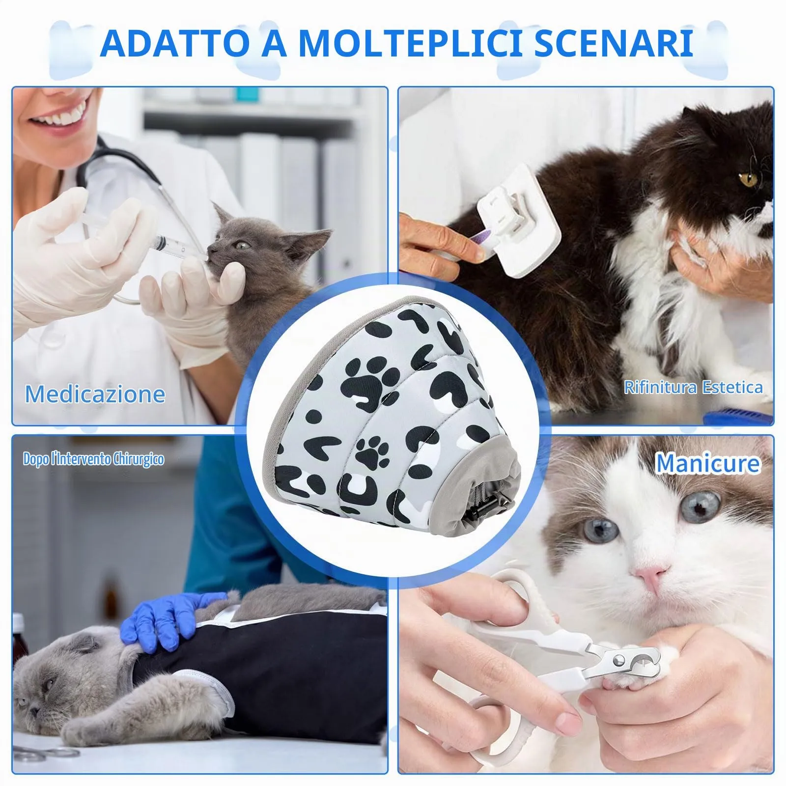 Vinuwu Collare Elisabettiano per Gatti e Cani, Recupero Postoperatorio, Grigio, L - immagine 7