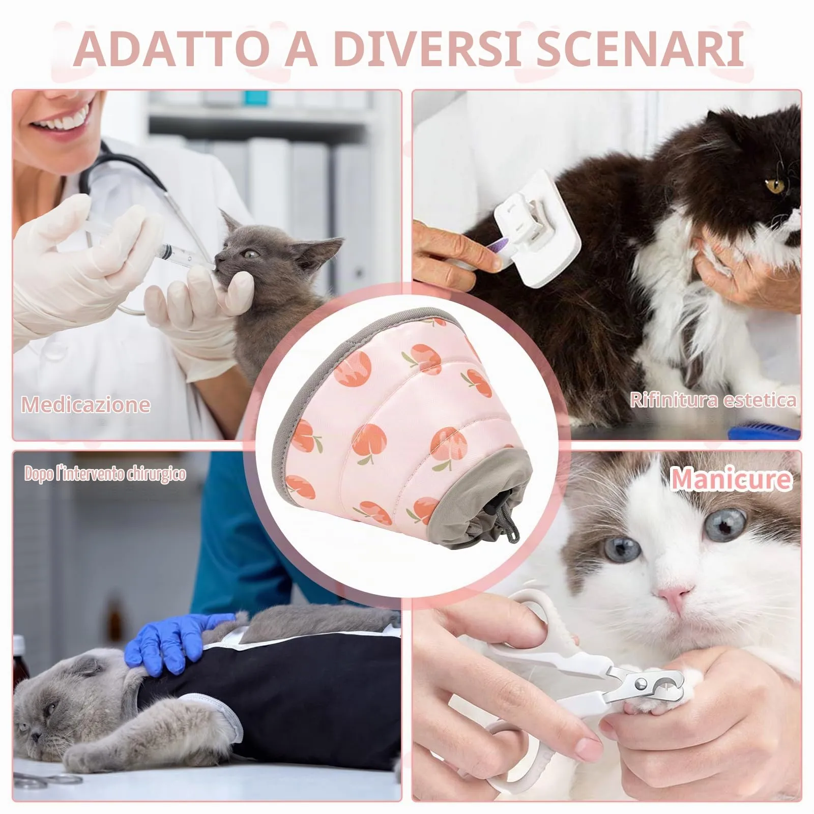 Vinuwu Collare Elisabettiano per Gatti e Cani, Recupero Postoperatorio, Rosa, L - immagine 7
