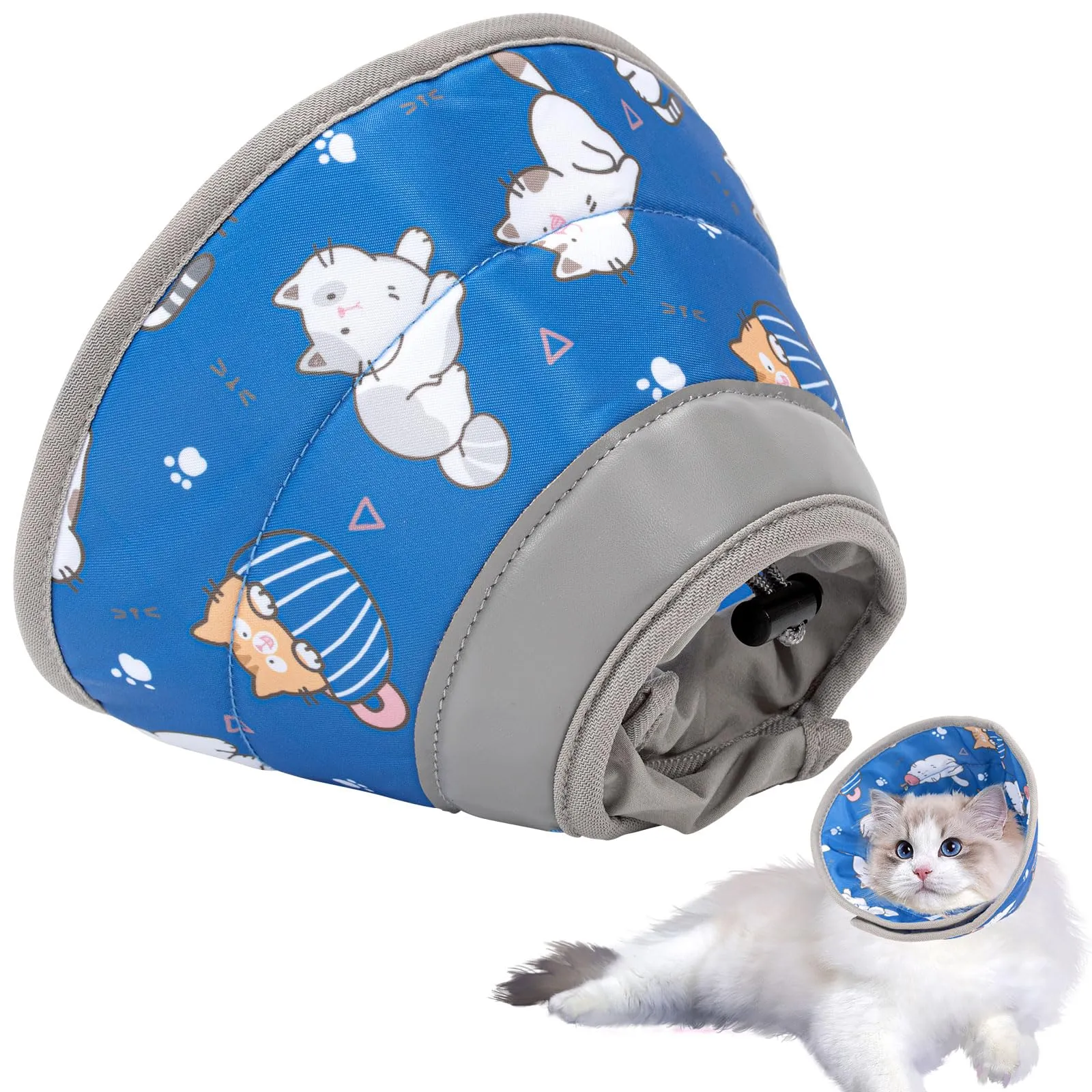 Vinuwu Collare Elisabettiano per Gatto e Cane, Recupero Postoperatorio, Blu, S - immagine 1