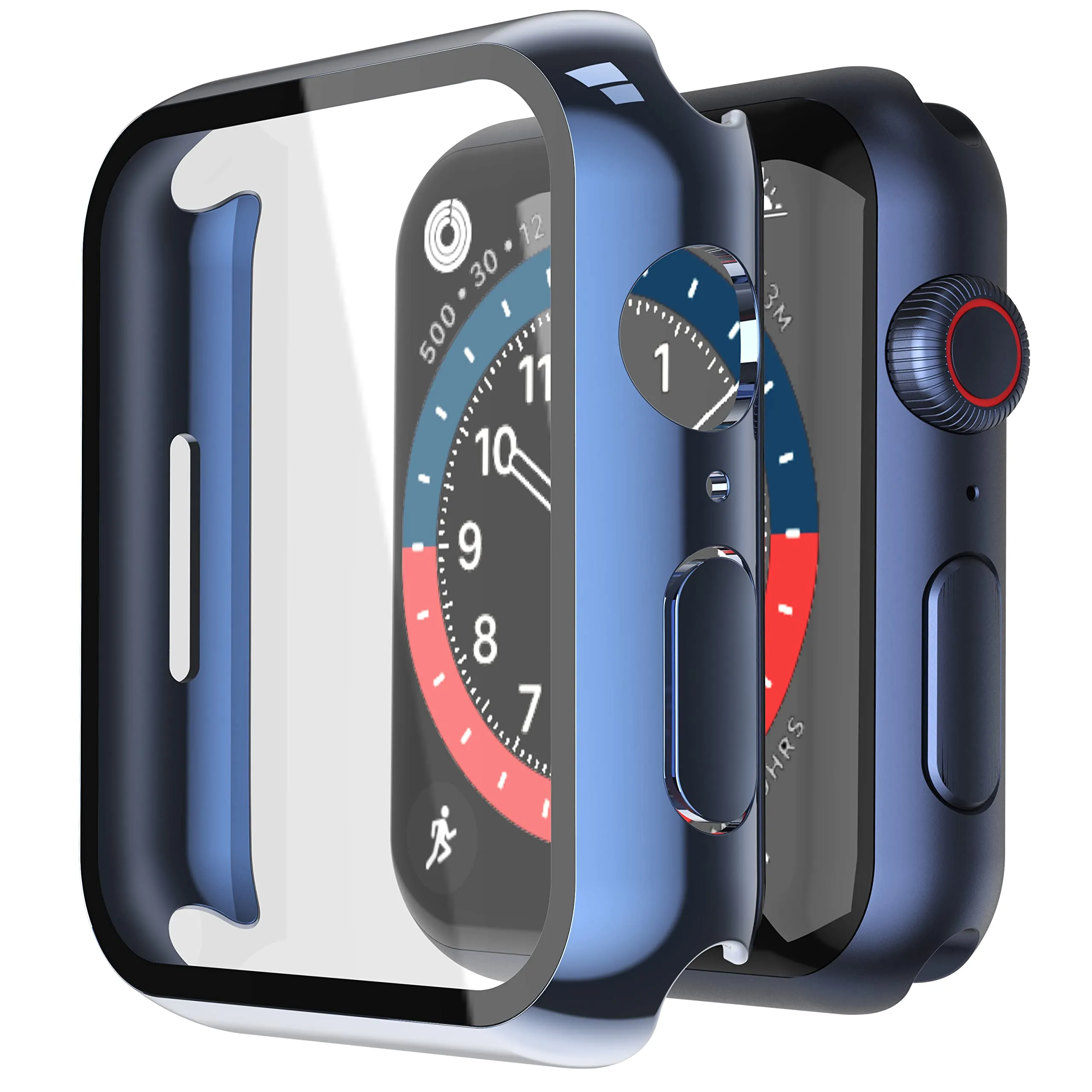 Misxi Cover con Vetro Temperato per Apple Watch Serie 9 8 7 45mm, Custodia Rigida Protettiva, 1 Blu + 1 Trasparente - immagine 1