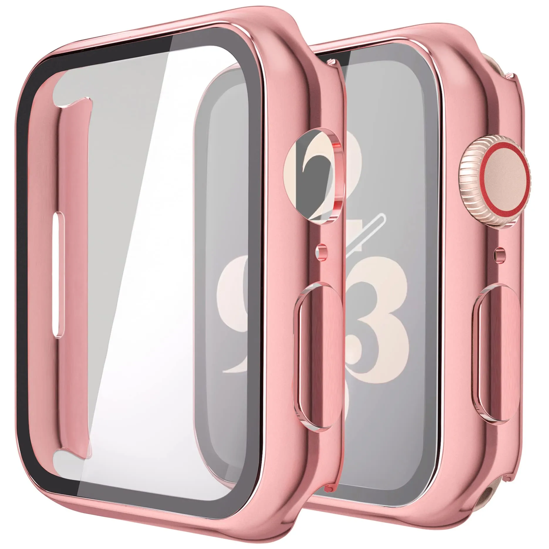 Misxi Cover con Vetro Temperato per Apple Watch Serie 9 Serie 8 Serie 7 41mm, 1 Rose Pink + 1 Trasparente - immagine 1