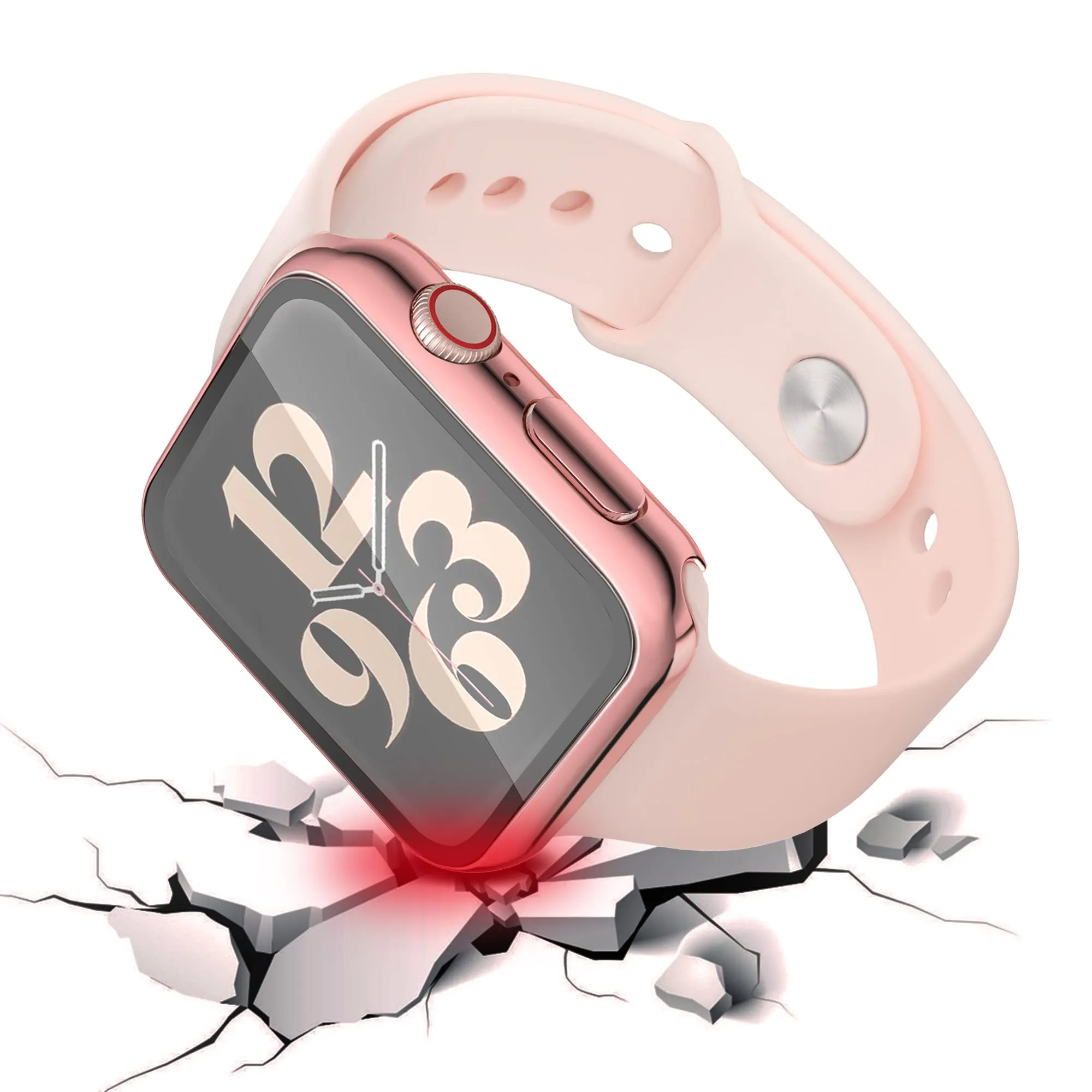 Misxi Cover con Vetro Temperato per Apple Watch Serie 9 Serie 8 Serie 7 41mm, 1 Rose Pink + 1 Trasparente - immagine 3