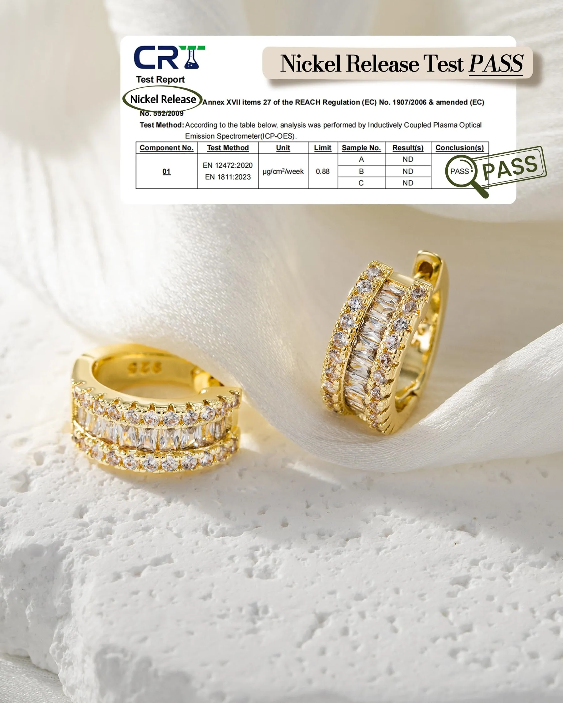 HANLI Orecchini a Cerchio Uomo Oro Placcato 14K con Zirconi Cubici - immagine 3