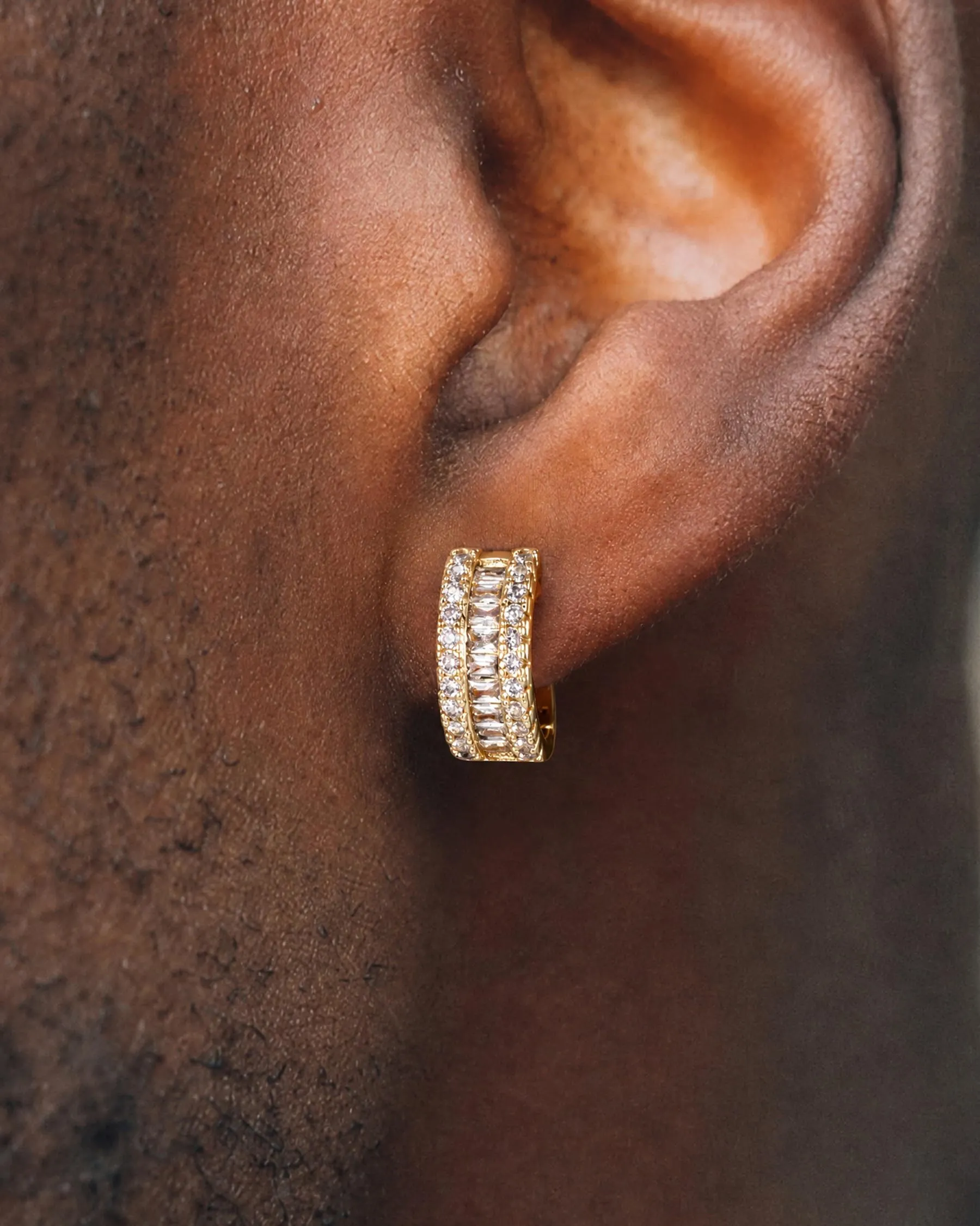 HANLI Orecchini a Cerchio Uomo Oro Placcato 14K con Zirconi Cubici - immagine 4