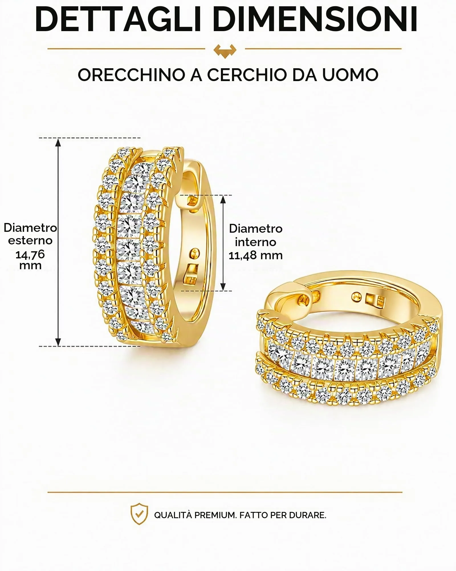 HANLI Orecchini a Cerchio Uomo Oro Placcato 14K con Zirconi Cubici - immagine 5