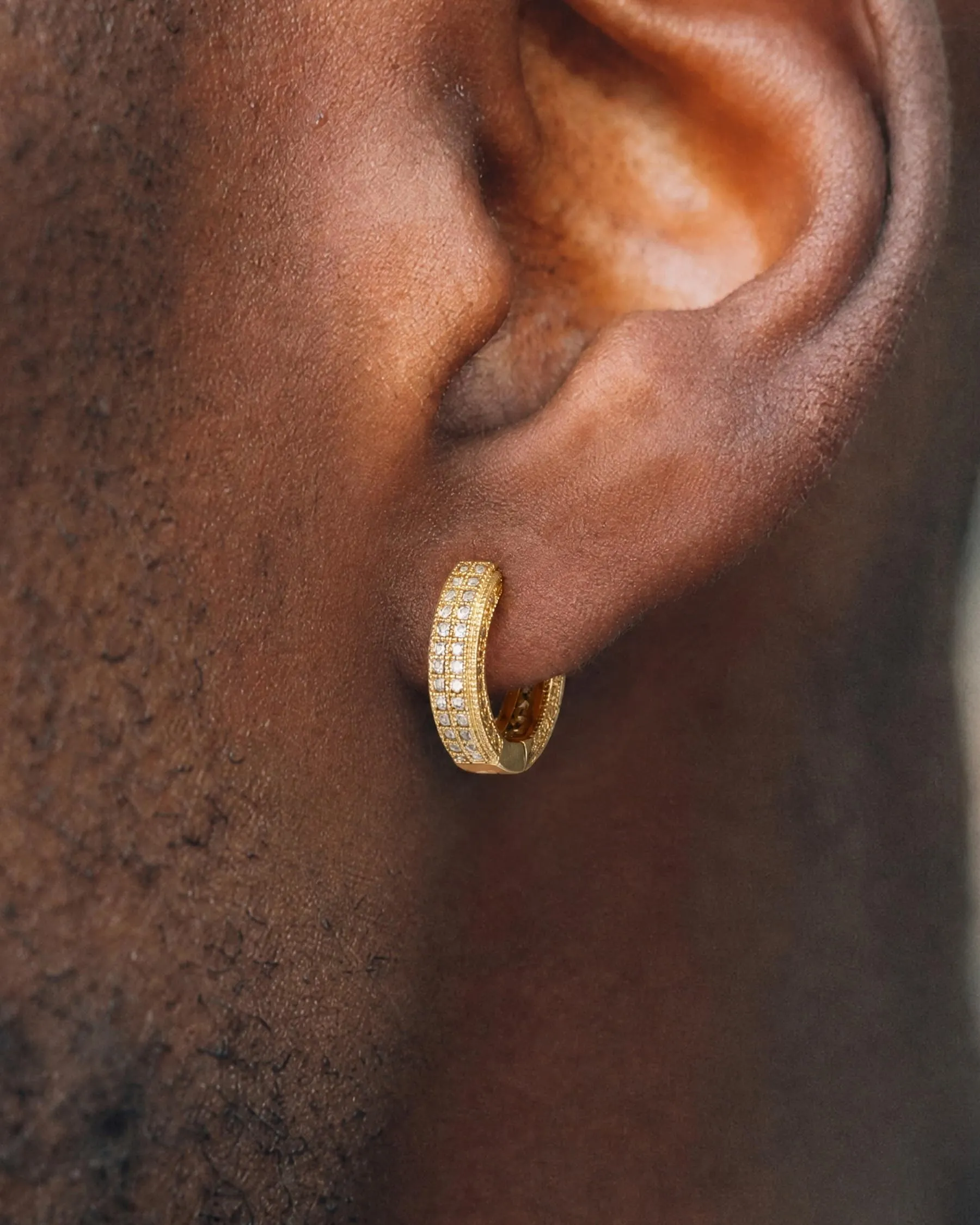 HANLI Orecchini a Cerchio Uomo Oro Placcato 14K con Zirconi Cubici - immagine 2