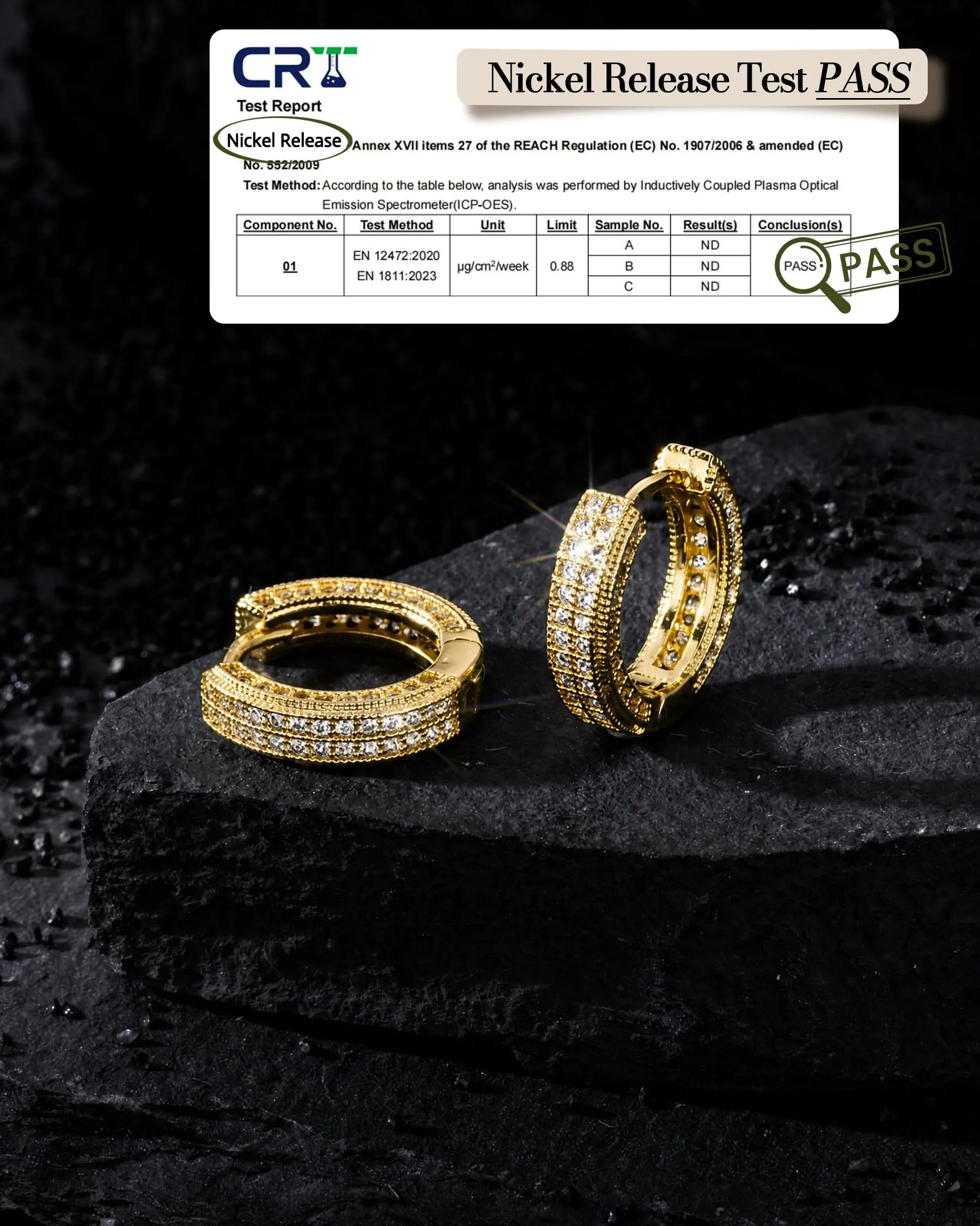 HANLI Orecchini a Cerchio Uomo Oro Placcato 14K con Zirconi Cubici - immagine 3