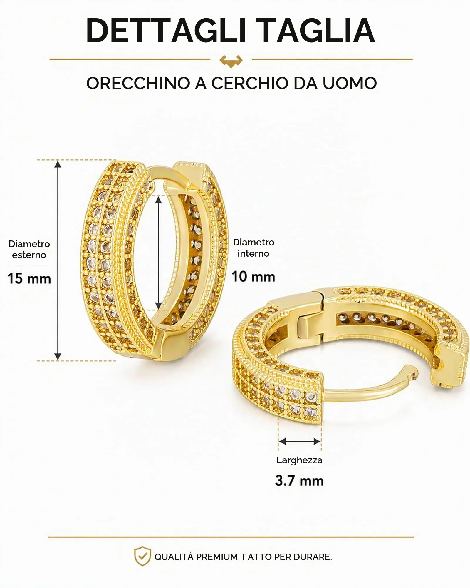 HANLI Orecchini a Cerchio Uomo Oro Placcato 14K con Zirconi Cubici - immagine 5