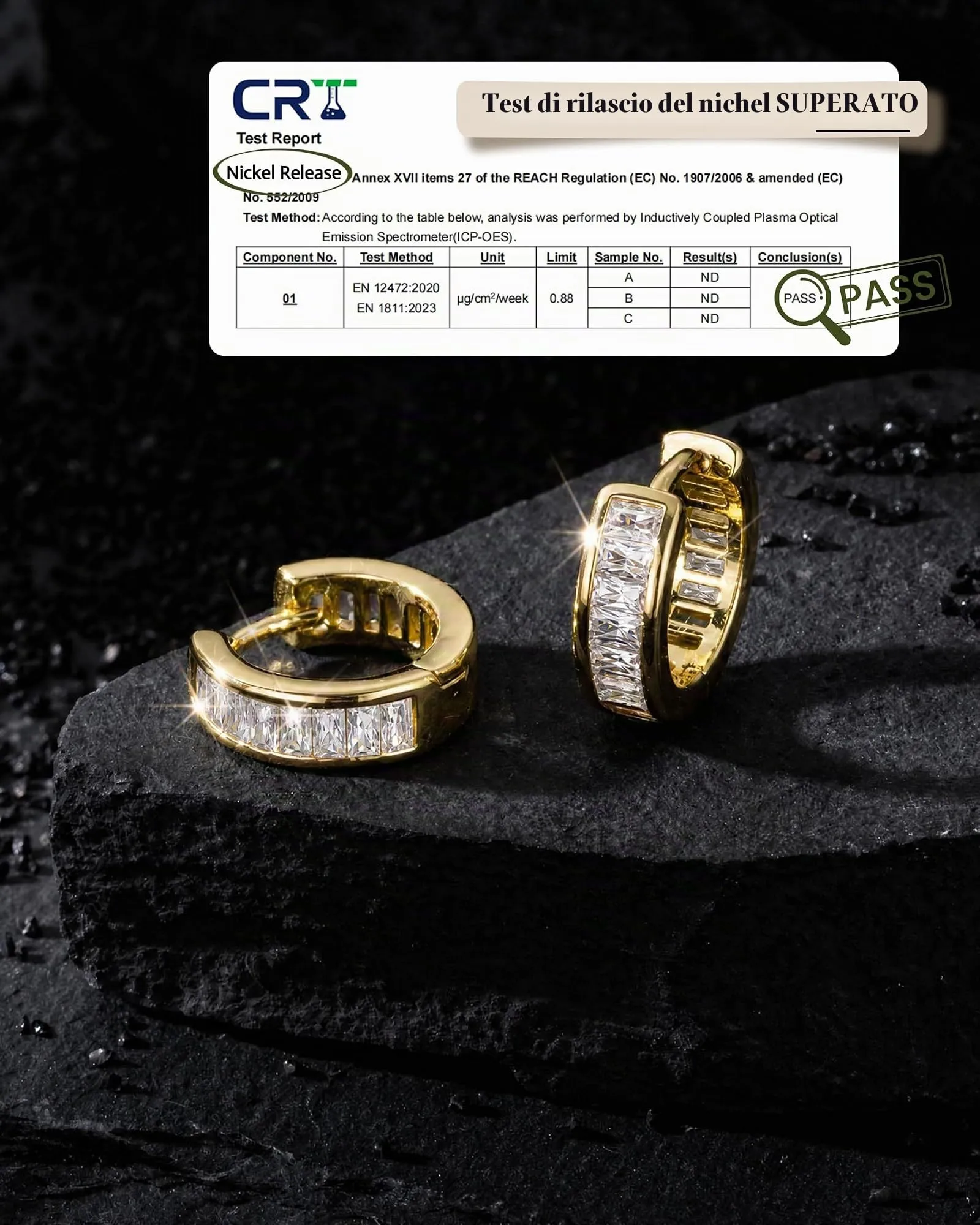 HANLI Orecchini a Cerchio Uomo Oro Placcato 14K con Zirconi Cubici - immagine 3
