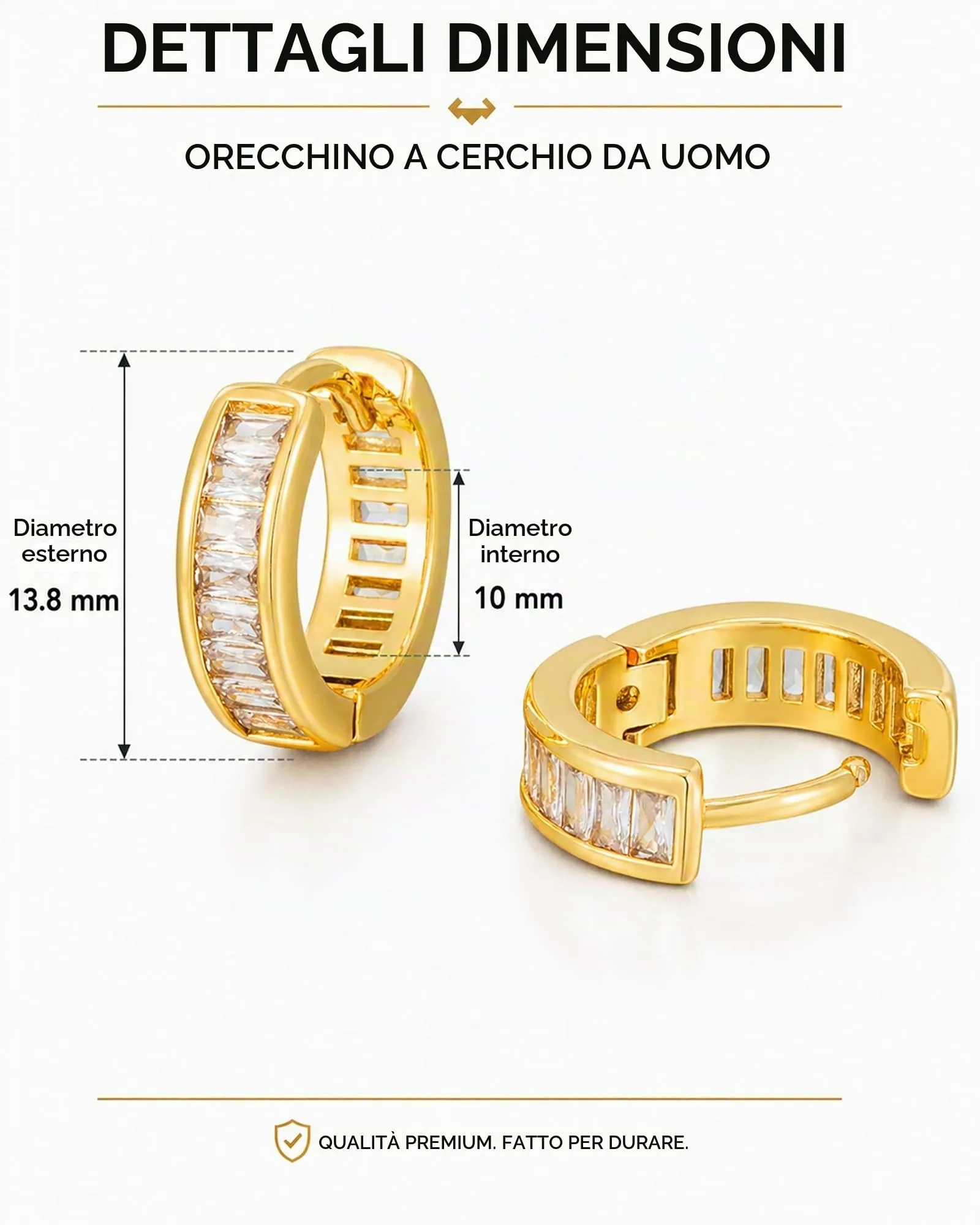 HANLI Orecchini a Cerchio Uomo Oro Placcato 14K con Zirconi Cubici - immagine 5