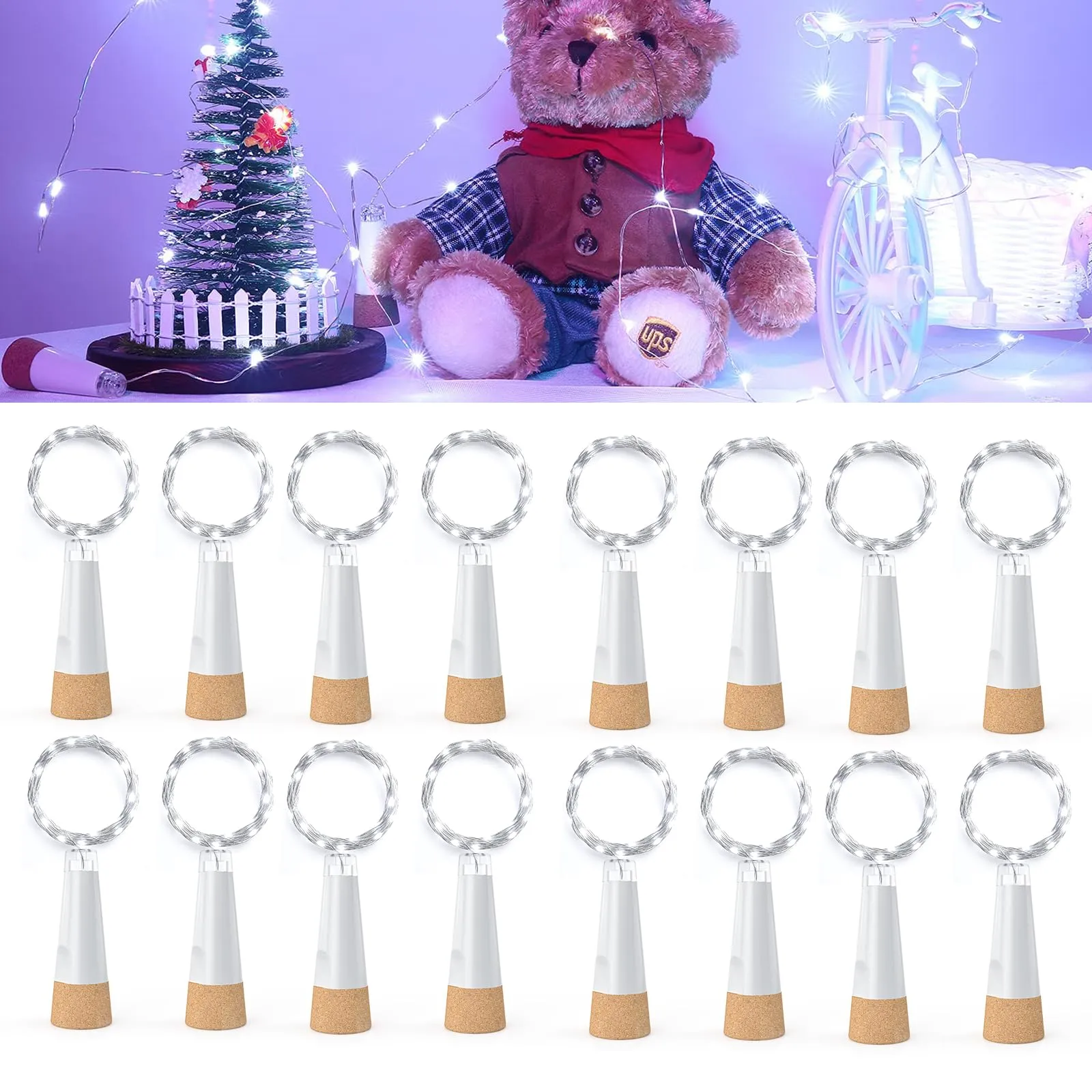 KOBWA Luci per bottiglie con sughero ricaricabili USB, Bianco freddo, 16 Pezzi - immagine 1