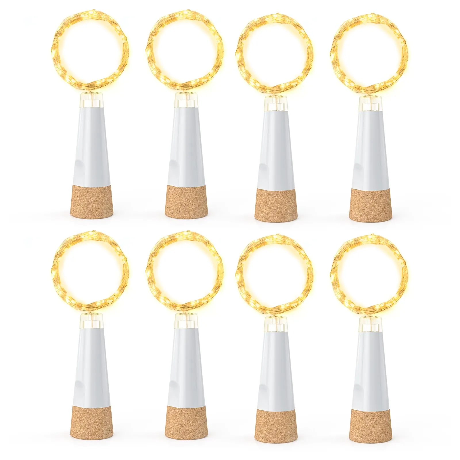 KOBWA Luci per bottiglie con sughero ricaricabili USB, Bianco Caldo, 8 Pezzi - immagine 1