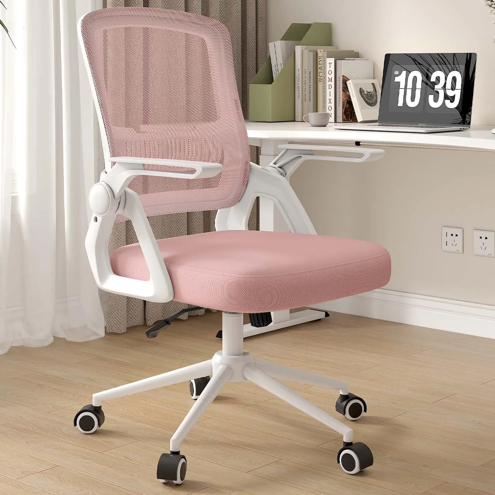 naspaluro Sedia da Ufficio Ergonomica con Braccioli Pieghevoli, Rete Respirante, Rosa - immagine 1