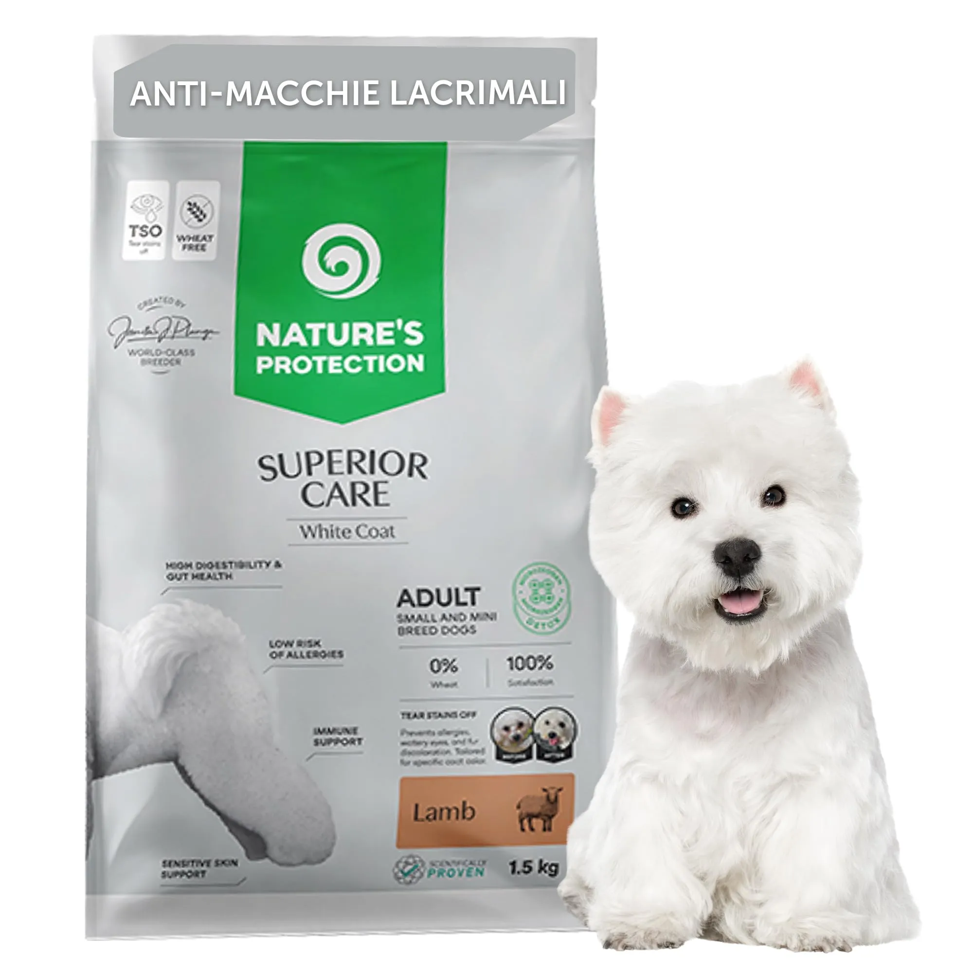 Nature's Protection Superior Care White Dogs Cibo Secco Ipoallergenico per Cani Adulti di Taglia Piccola, Agnello e Riso, 1.5 kg - immagine 1