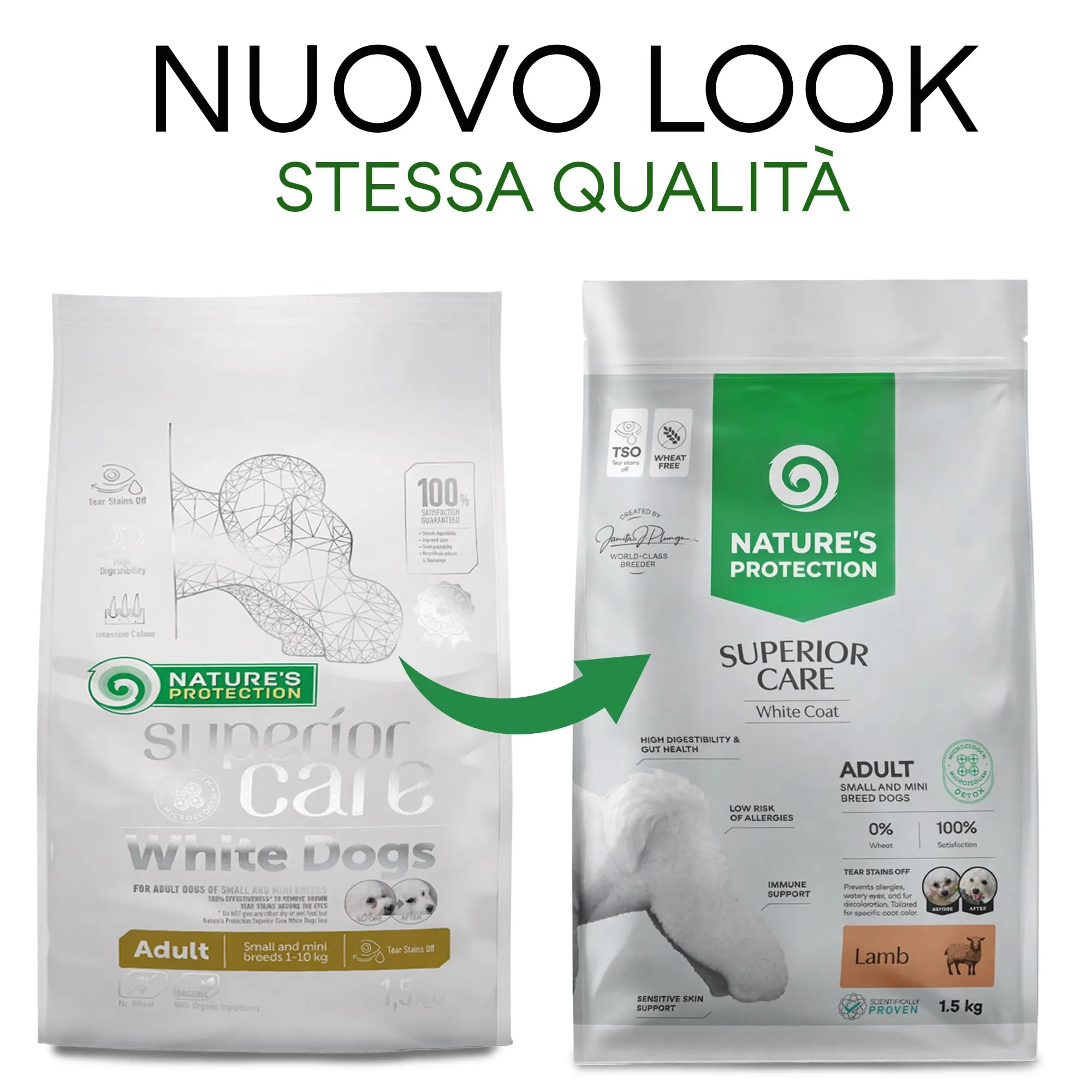 Nature's Protection Superior Care White Dogs Cibo Secco Ipoallergenico per Cani Adulti di Taglia Piccola, Agnello e Riso, 1.5 kg - immagine 2