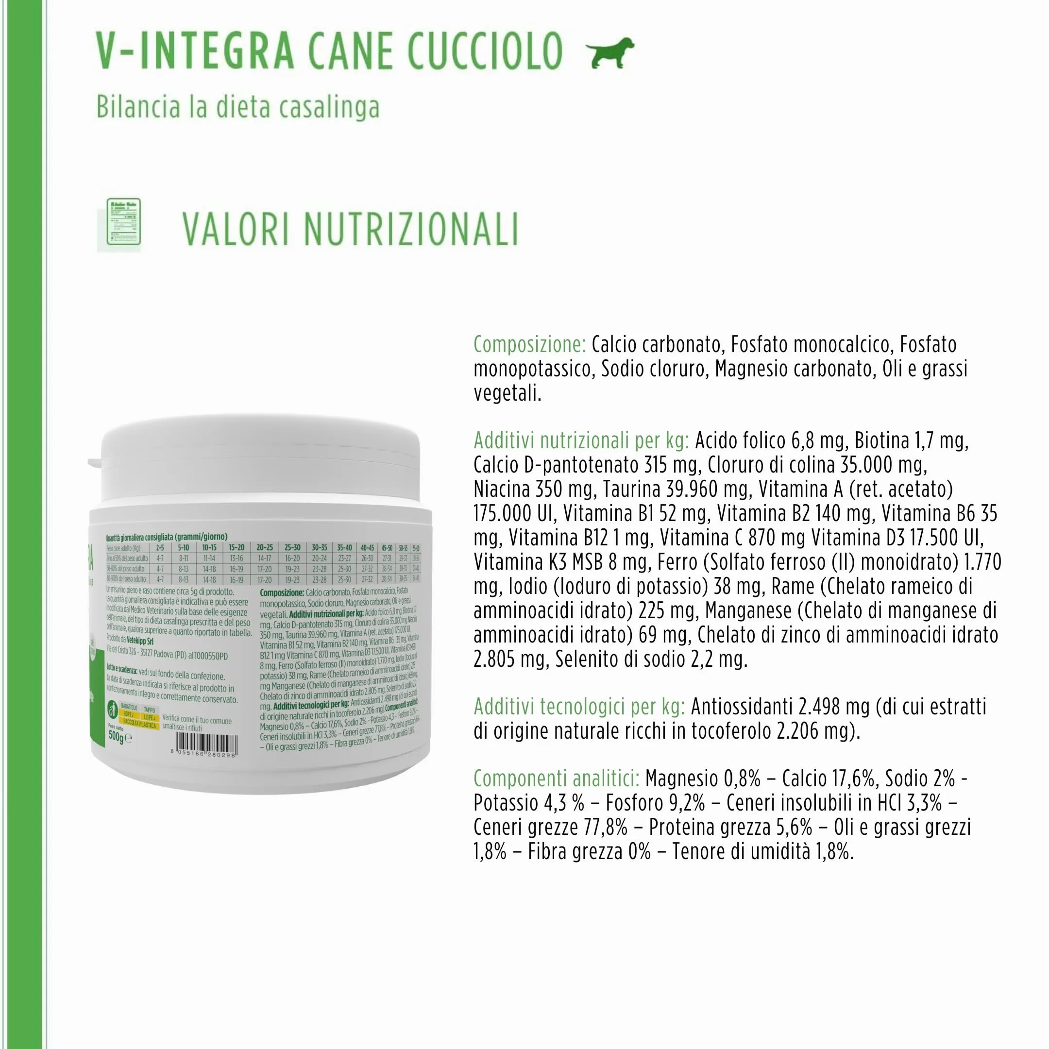 V-INTEGRA Cane Cucciolo Integratore Multivitaminico 500g - immagine 7