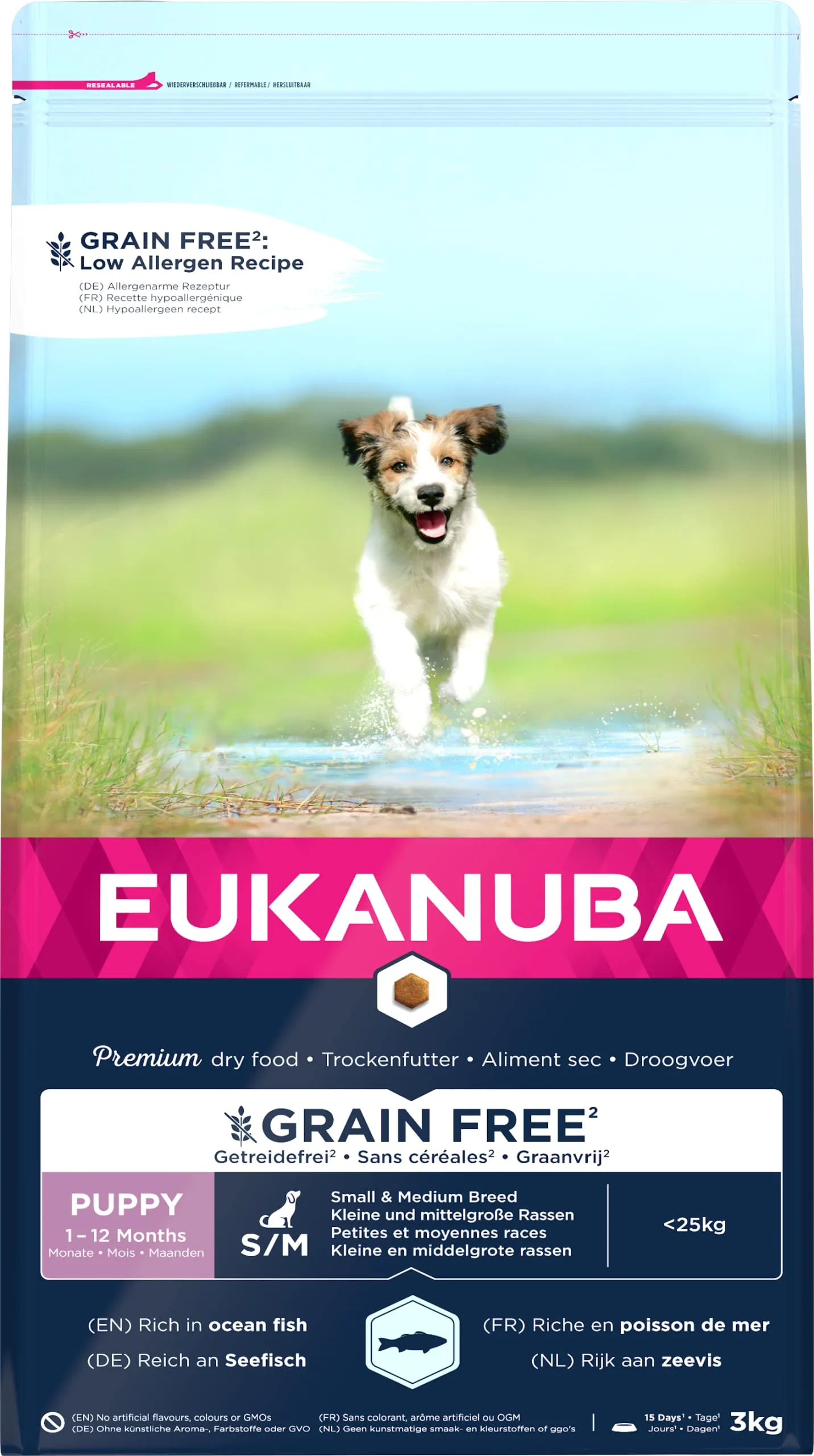 Eukanuba Grain Free Alimento per cuccioli di taglia piccola e media, Ricetta a basso contenuto di allergeni, 3 kg - immagine 1