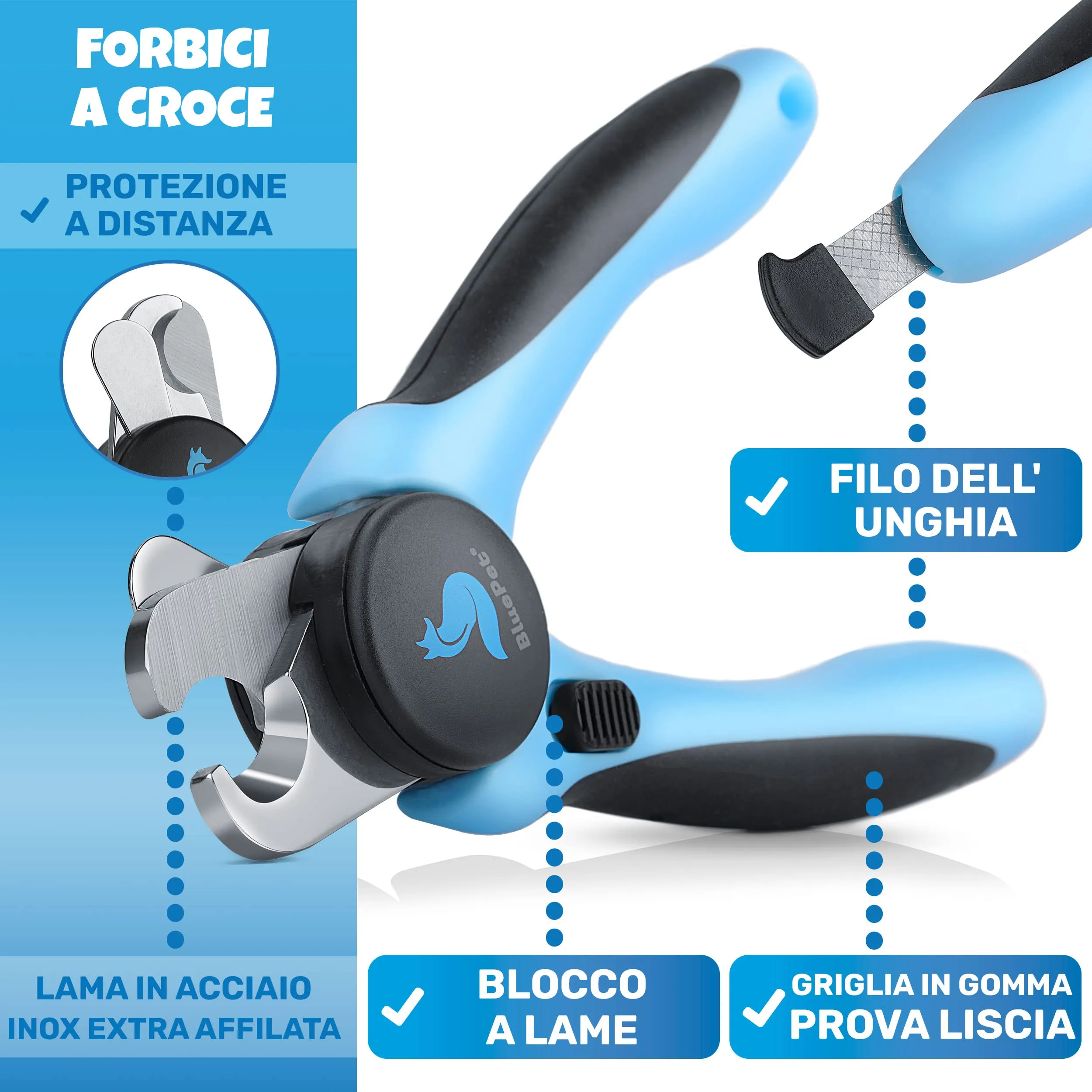 BluePet Tagliaunghie Professionali per Cani con Protezione e Lima, M-L, Rosa - immagine 3