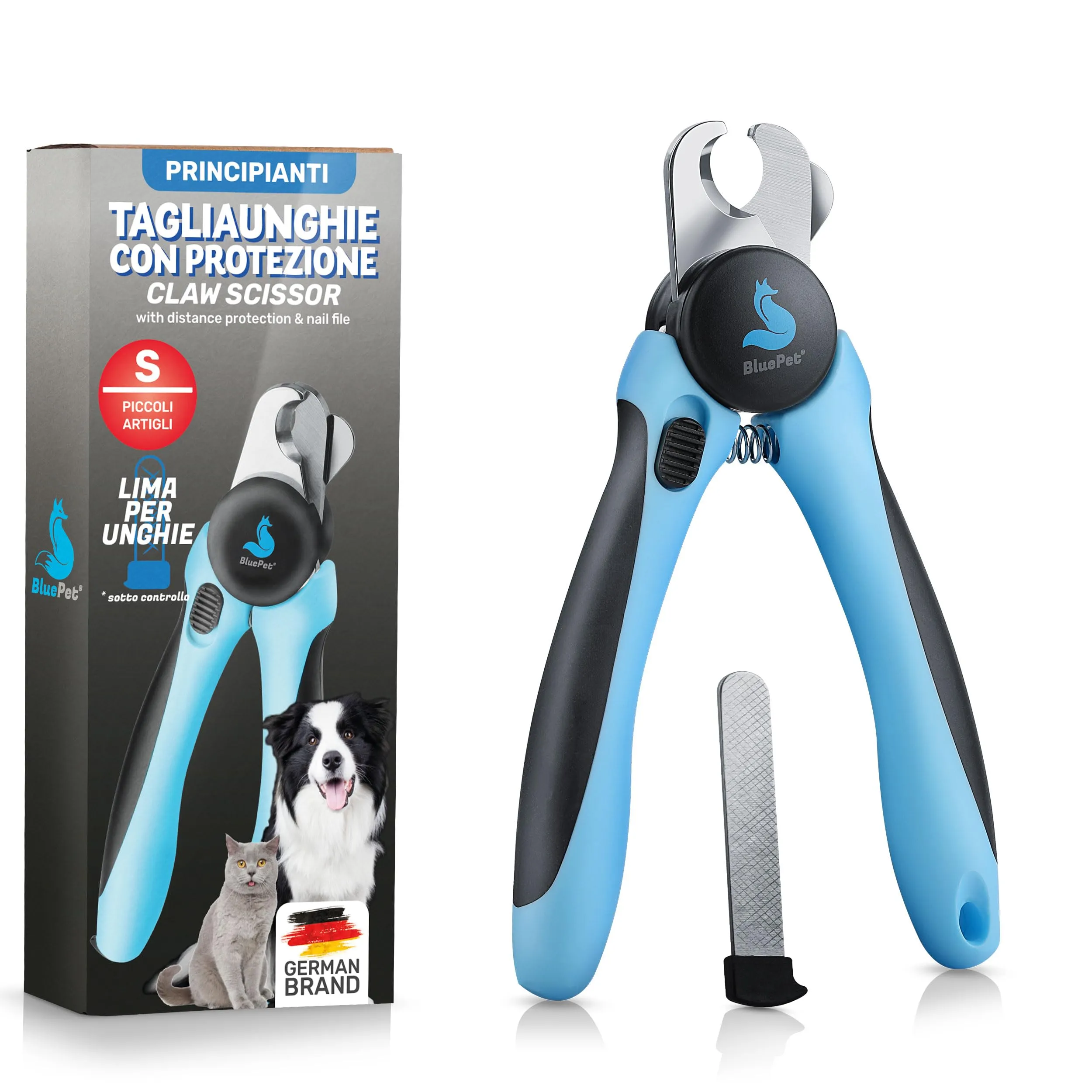 BluePet Forbici Unghie Professionali per Cani e Gatti con Protezione e Lima, Taglia S - immagine 1