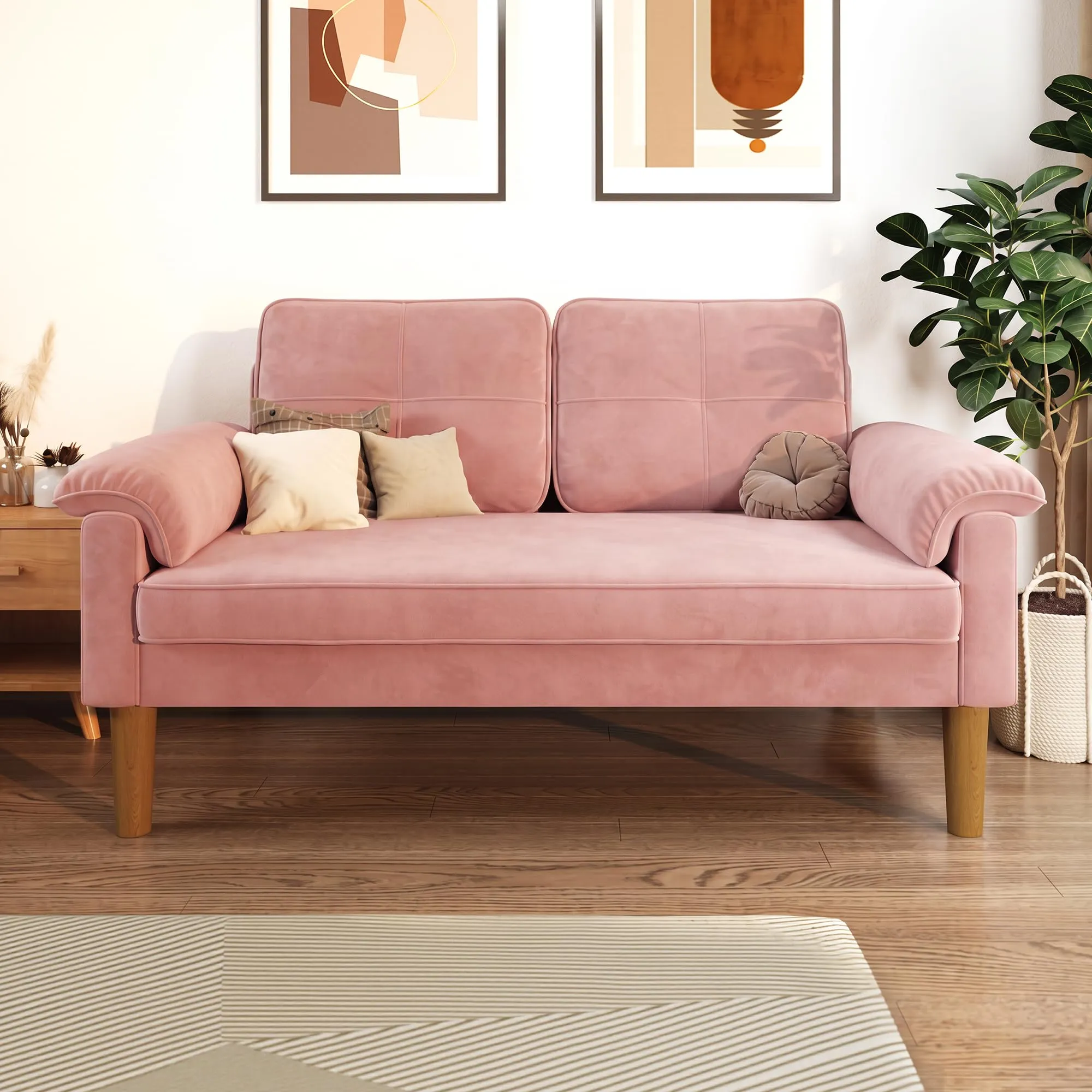 Xbro Divano a 2 Posti con Braccioli e Tasche Laterali, 145 x 77 x 77 cm, Rosa - immagine 2