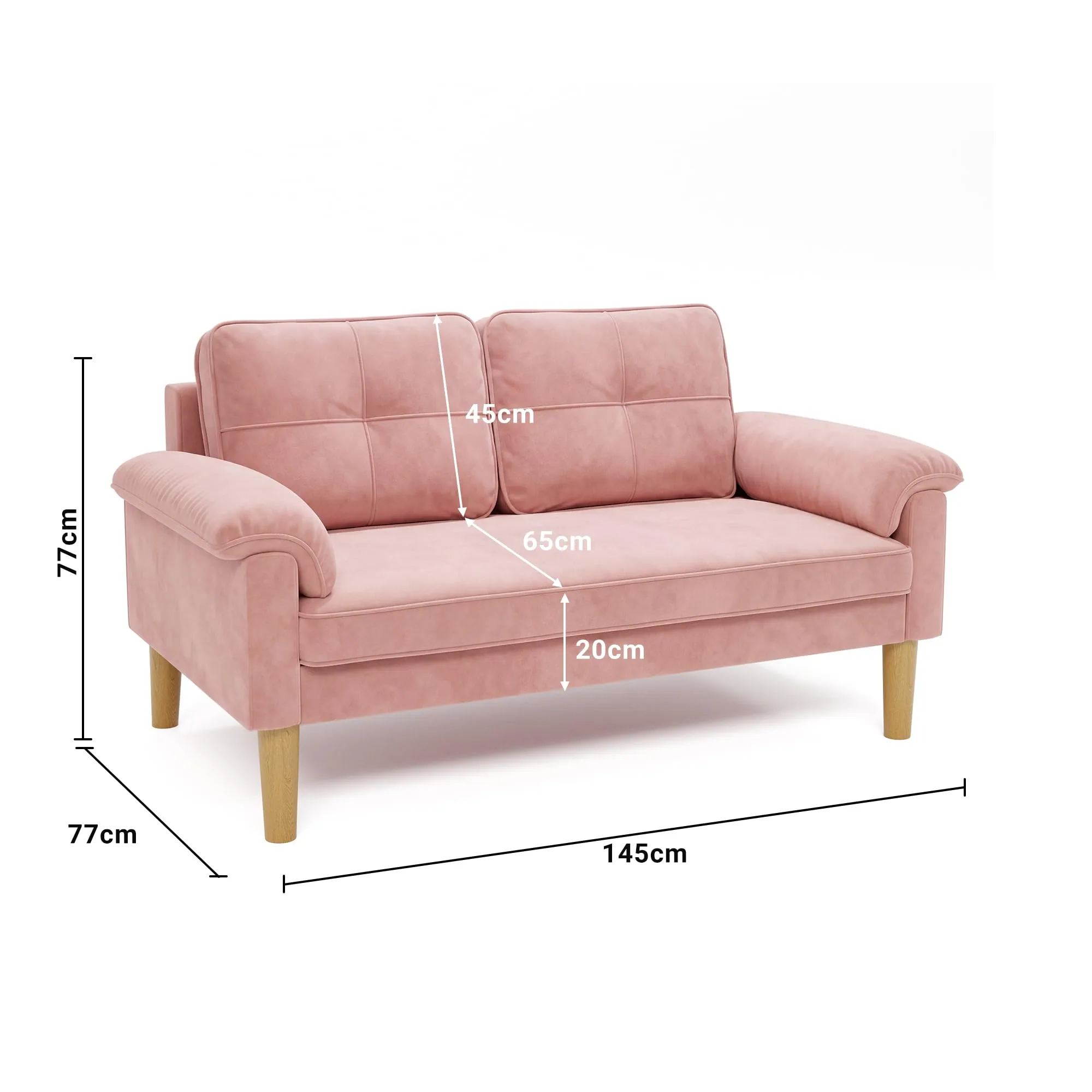 Xbro Divano a 2 Posti con Braccioli e Tasche Laterali, 145 x 77 x 77 cm, Rosa - immagine 3