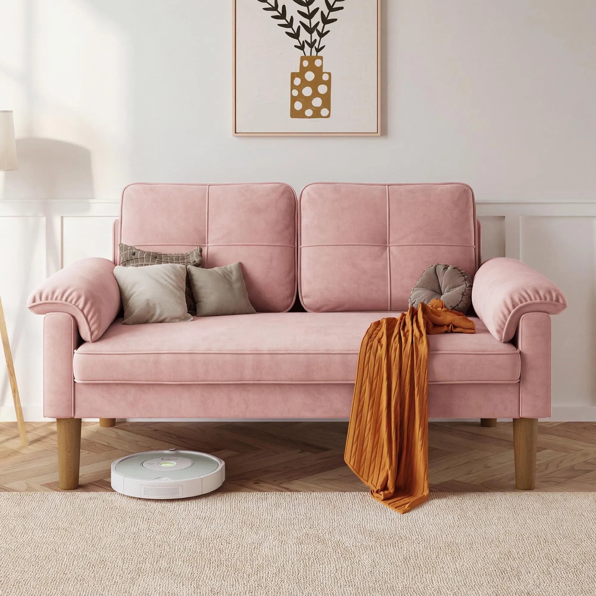Xbro Divano a 2 Posti con Braccioli e Tasche Laterali, 145 x 77 x 77 cm, Rosa - immagine 5
