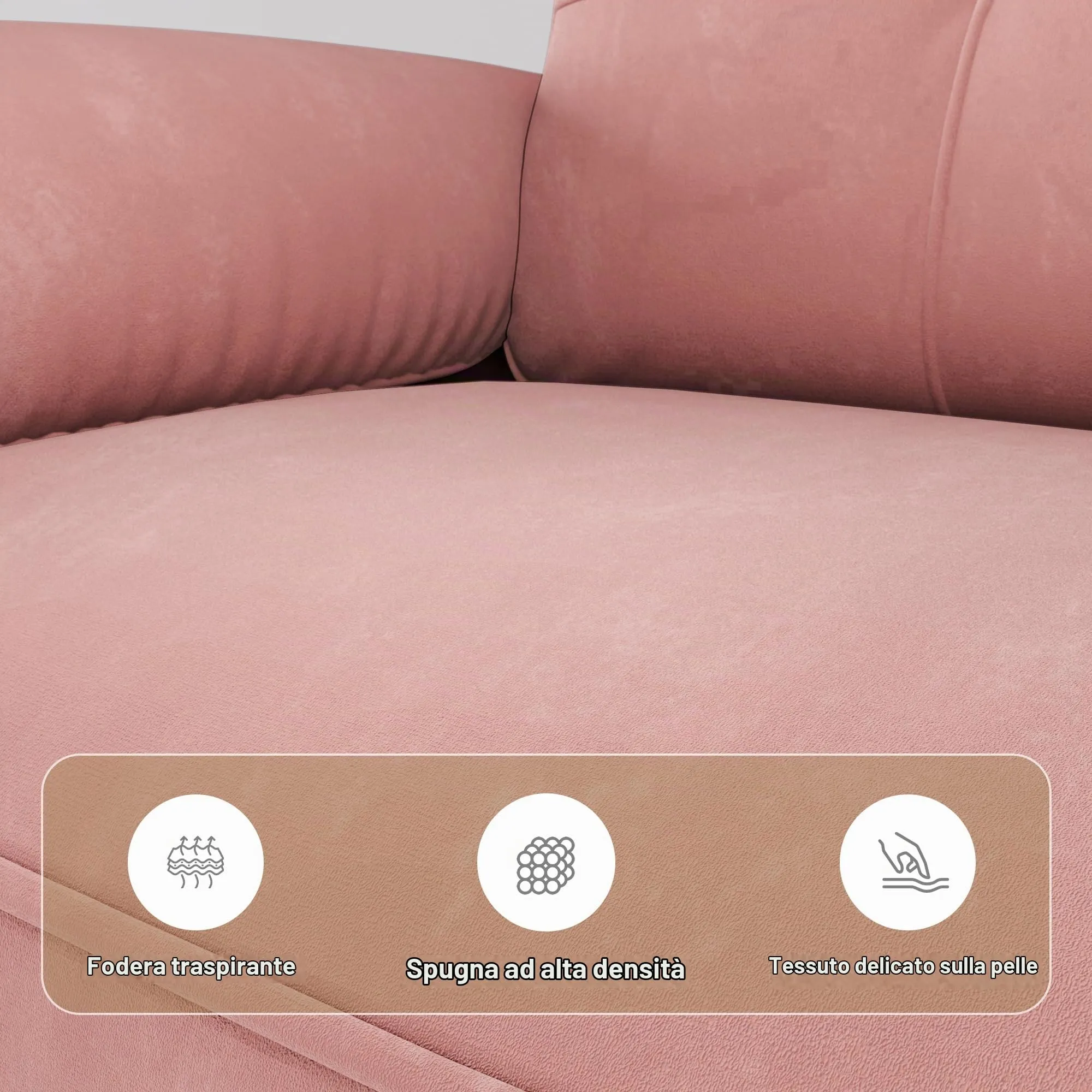 Xbro Divano a 2 Posti con Braccioli e Tasche Laterali, 145 x 77 x 77 cm, Rosa - immagine 8