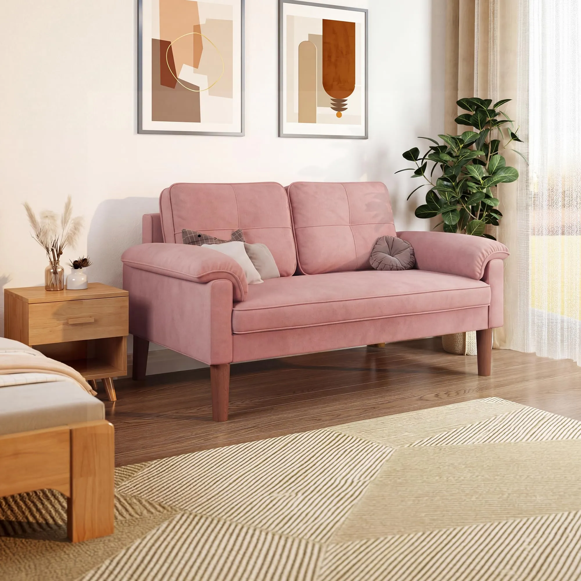 Xbro Divano a 2 Posti con Braccioli e Tasche Laterali, 145 x 77 x 77 cm, Rosa - immagine 9