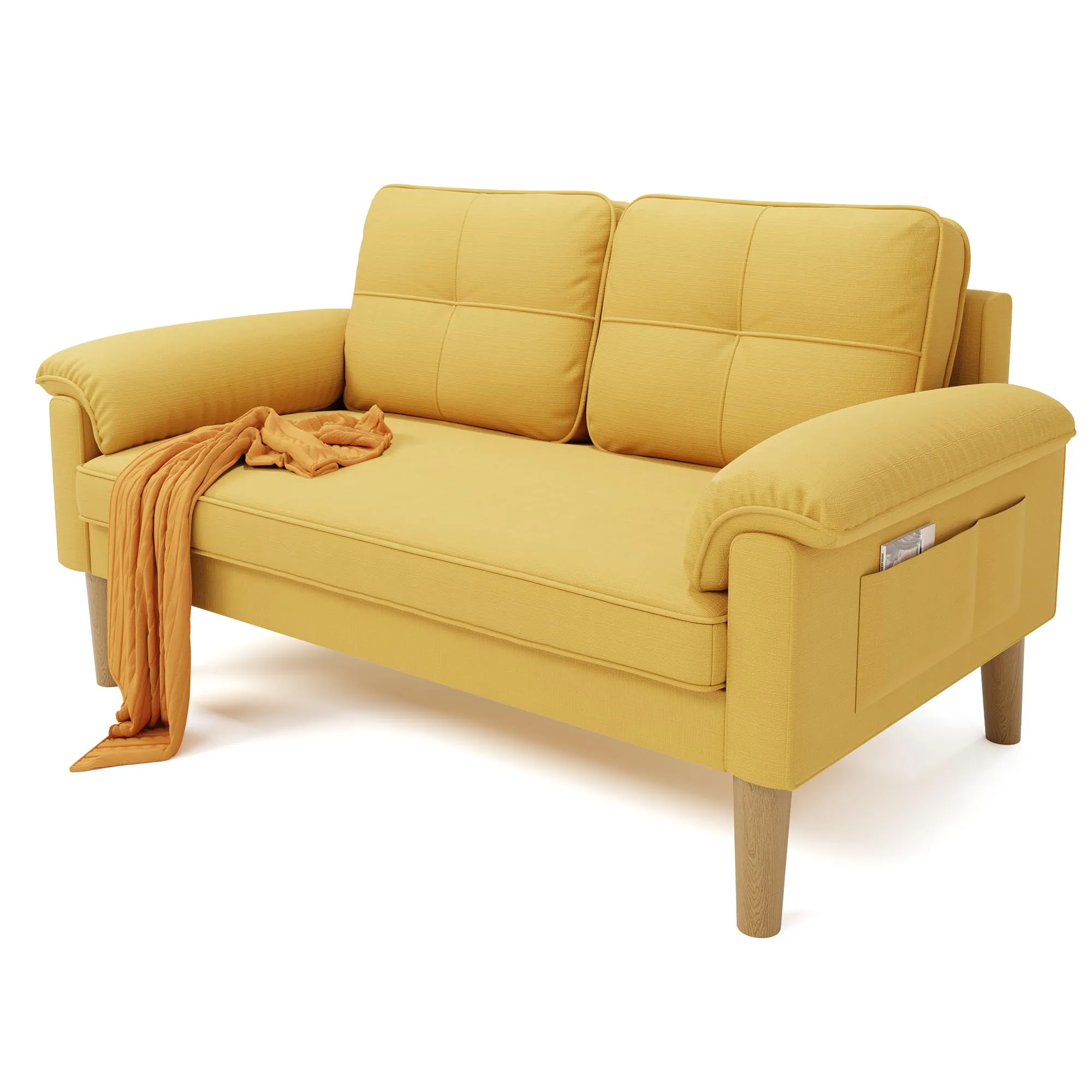 Xbro Divano a 2 Posti con Braccioli e Tasche Laterali, 145 x 77 x 77 cm, Giallo - immagine 1