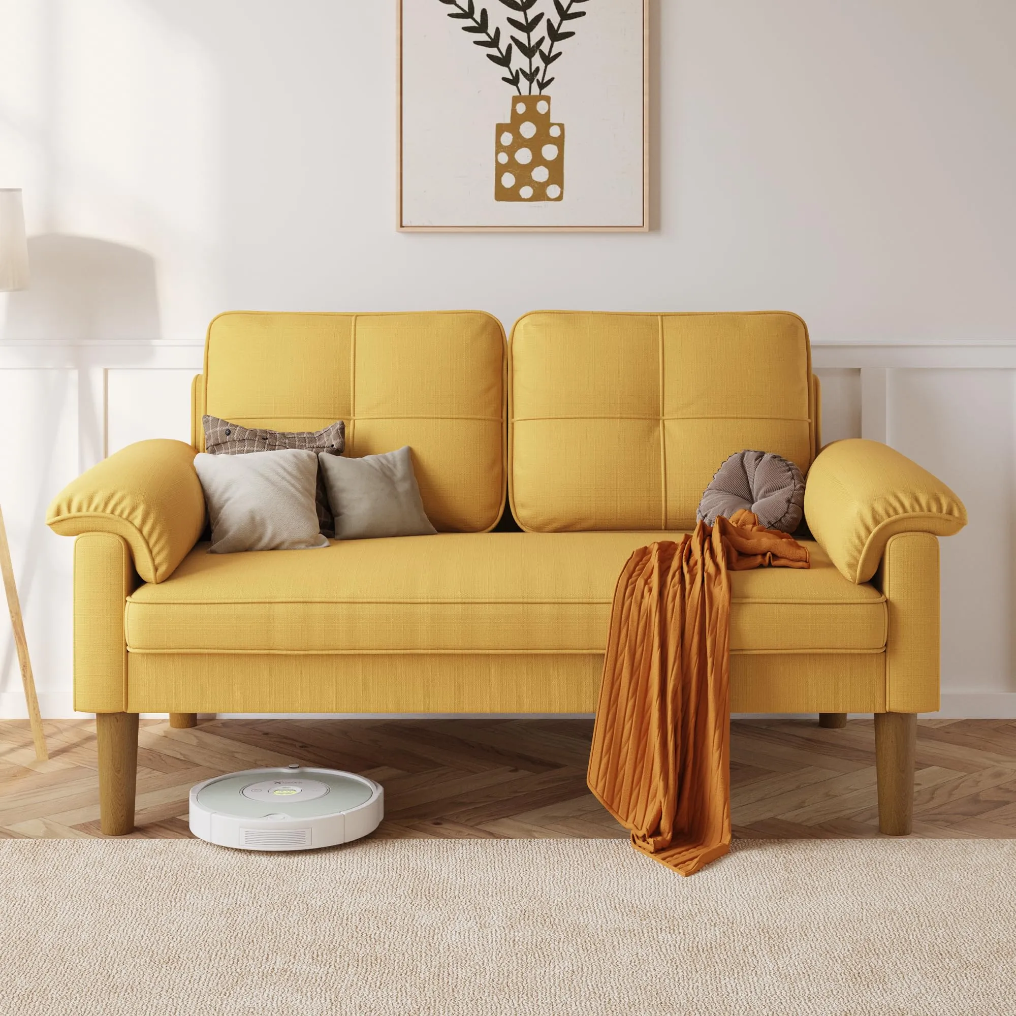Xbro Divano a 2 Posti con Braccioli e Tasche Laterali, 145 x 77 x 77 cm, Giallo - immagine 2