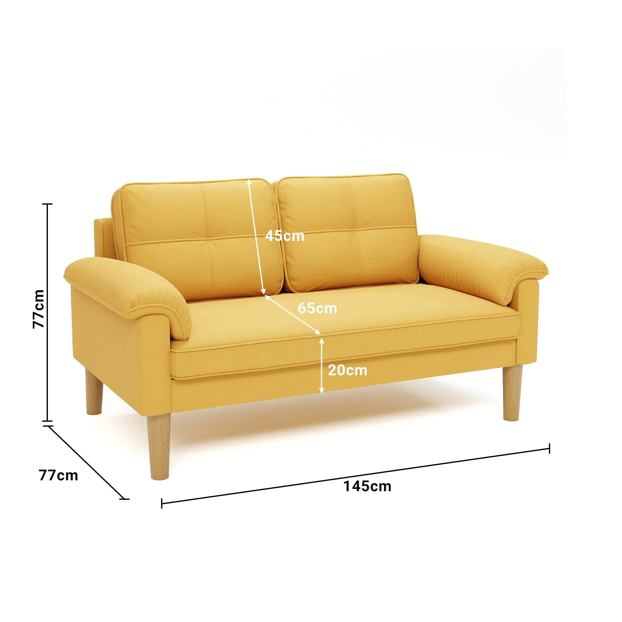 Xbro Divano a 2 Posti con Braccioli e Tasche Laterali, 145 x 77 x 77 cm, Giallo - immagine 3