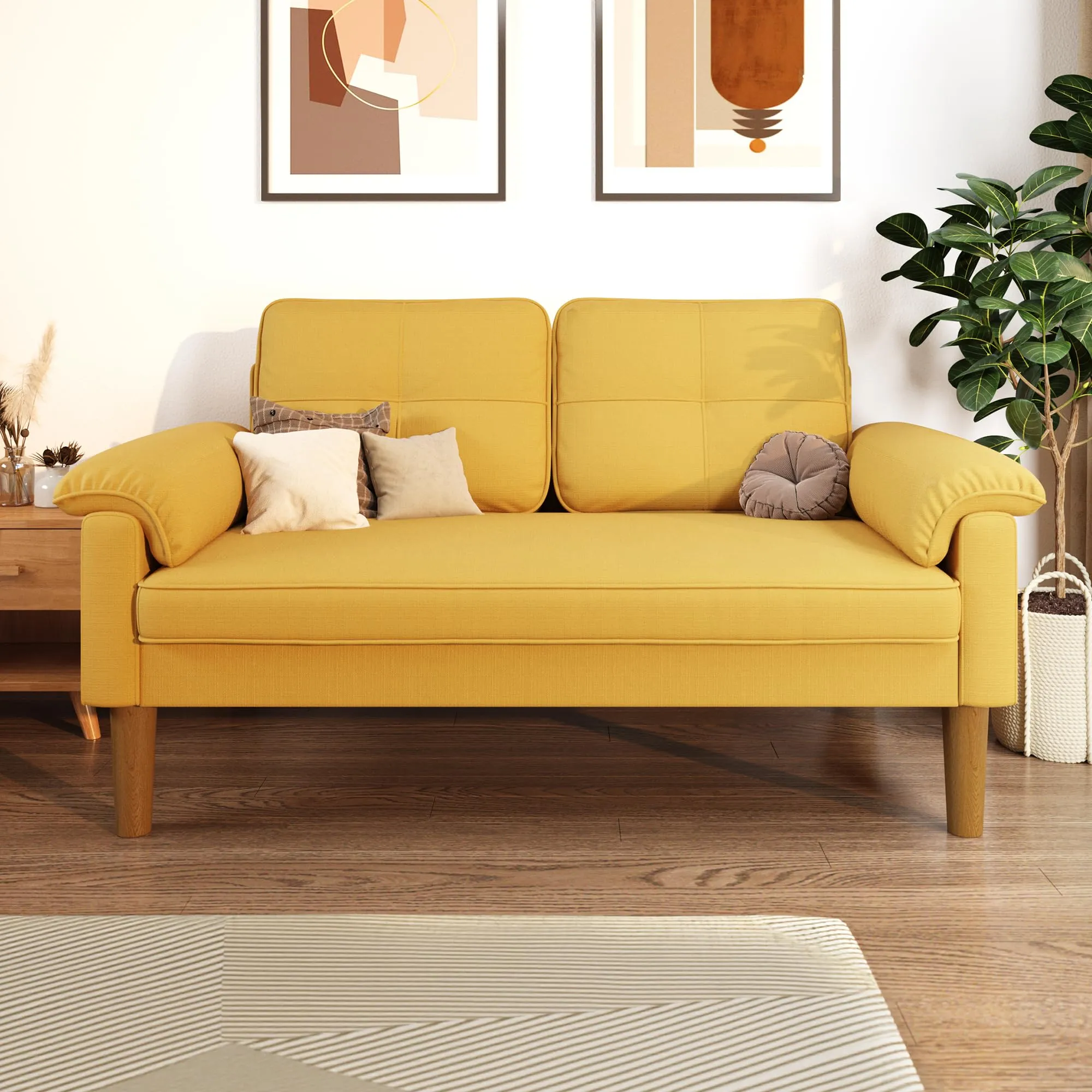 Xbro Divano a 2 Posti con Braccioli e Tasche Laterali, 145 x 77 x 77 cm, Giallo - immagine 4