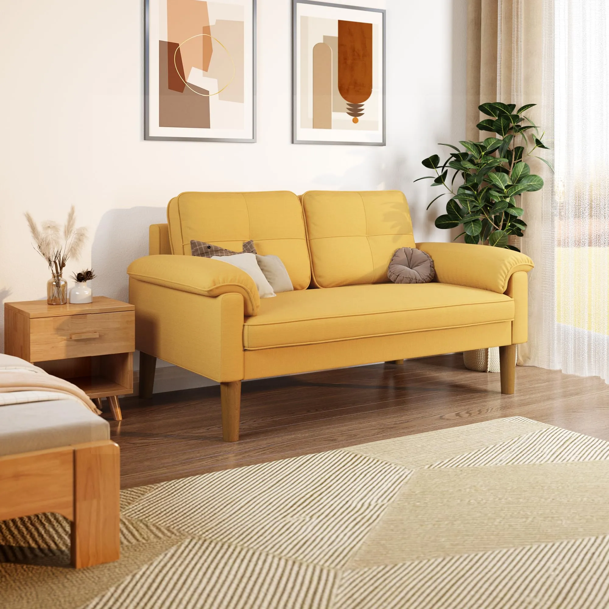 Xbro Divano a 2 Posti con Braccioli e Tasche Laterali, 145 x 77 x 77 cm, Giallo - immagine 5