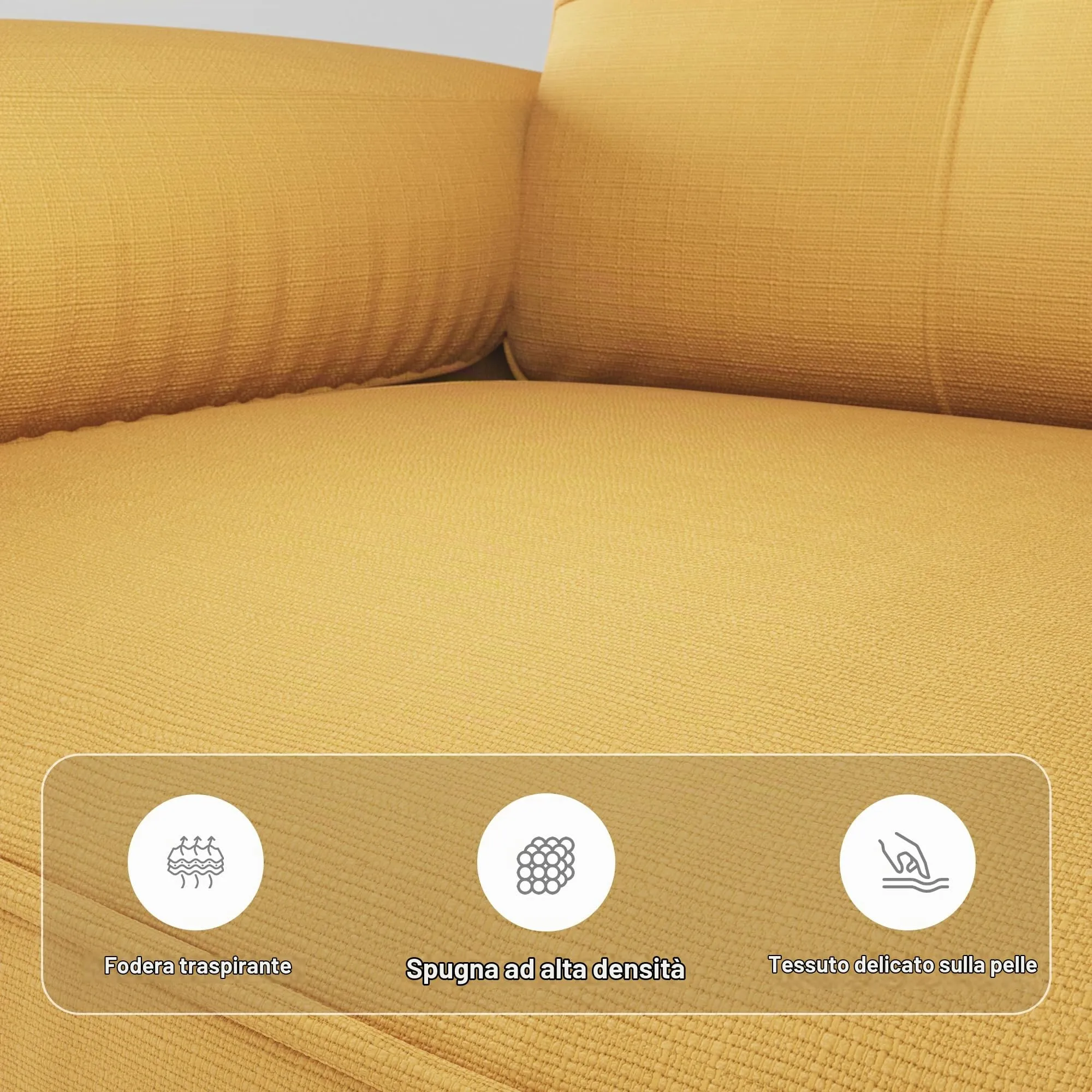 Xbro Divano a 2 Posti con Braccioli e Tasche Laterali, 145 x 77 x 77 cm, Giallo - immagine 7