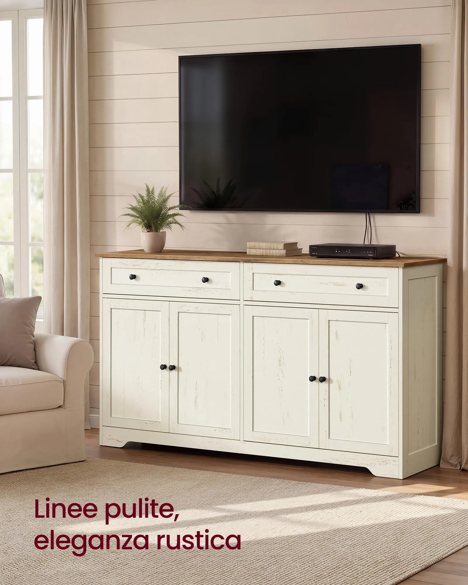 VASAGLE Siren Credenza Madia, Mobile Soggiorno in Truciolato, 140 x 40 x 80 cm, Bianco Nuvola, LSC541WJ01 - immagine 7