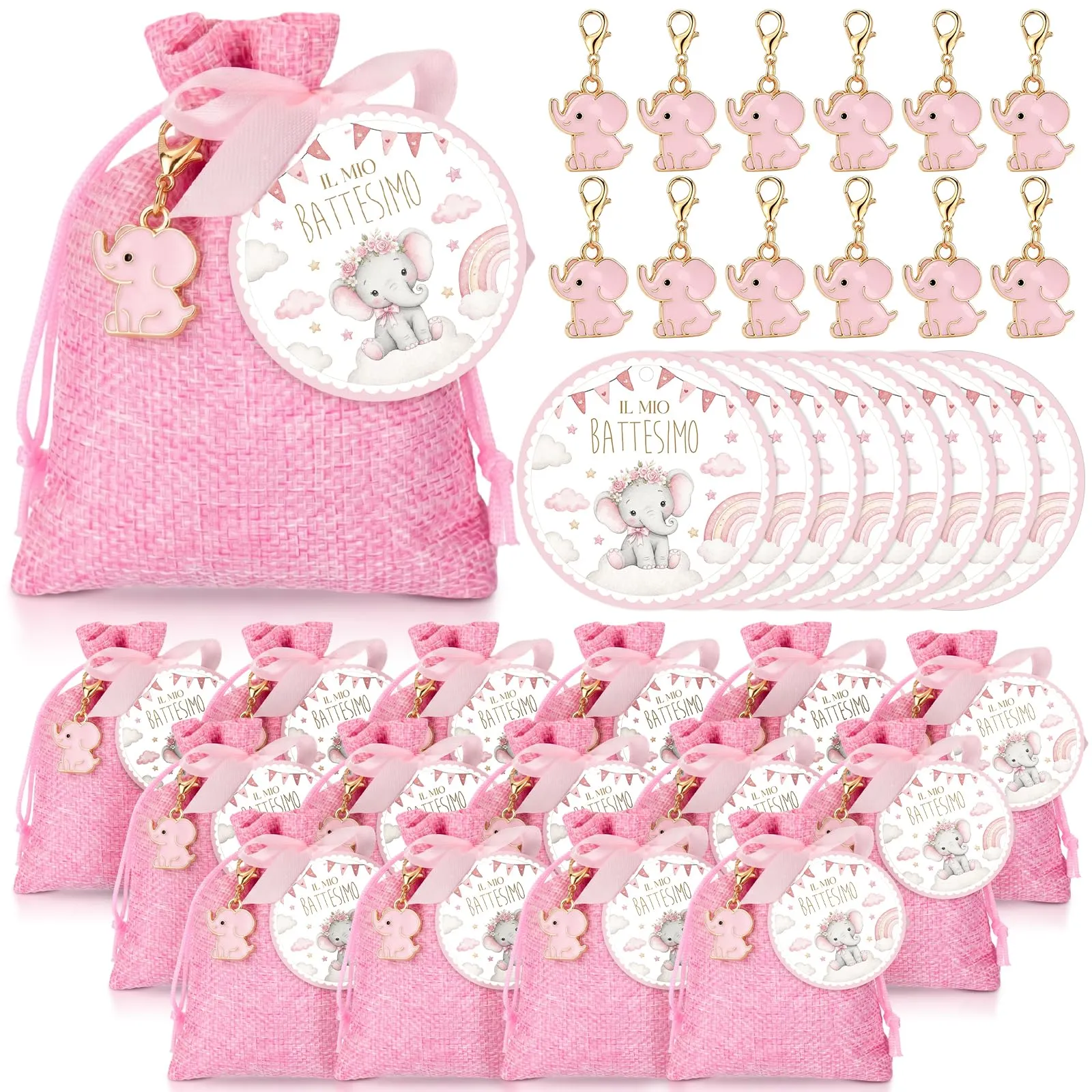 BBTO Set Bomboniere per Battesimo Elefante Rosa, 30 Set - immagine 1