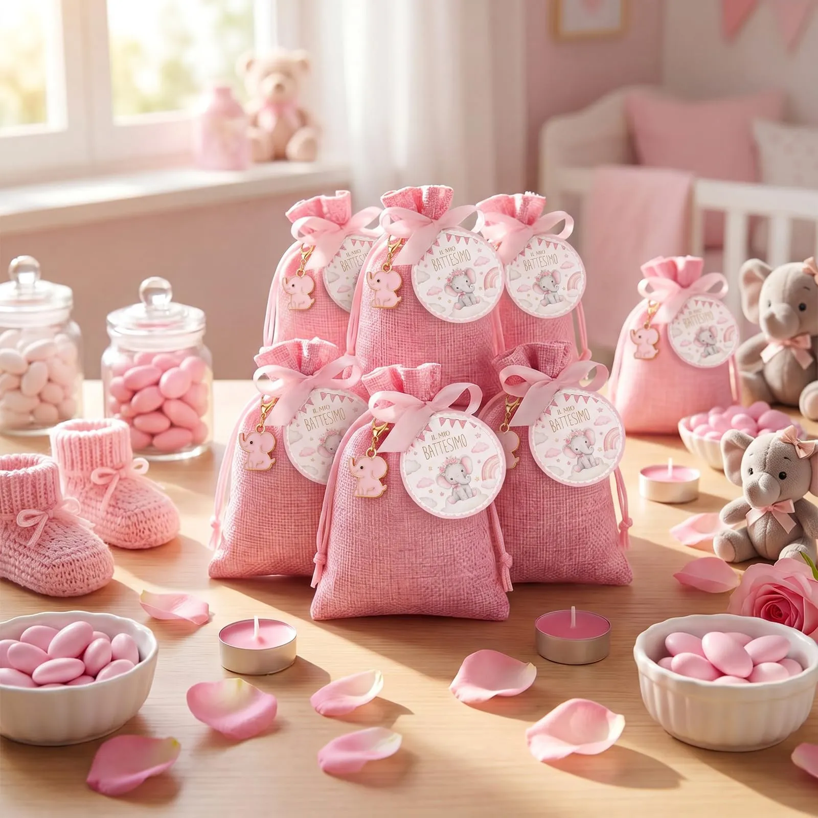 BBTO Set Bomboniere per Battesimo Elefante Rosa, 30 Set - immagine 2