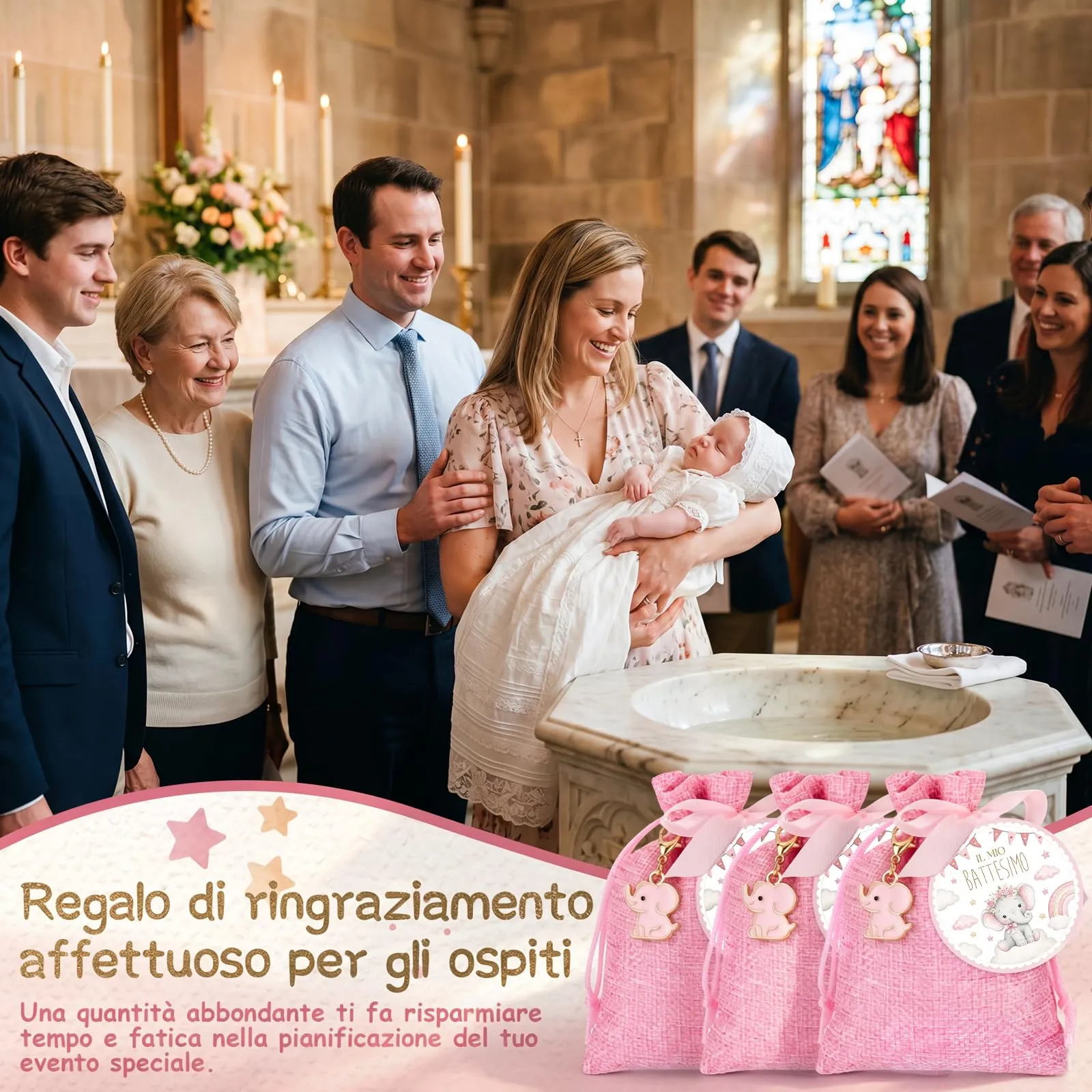 BBTO Set Bomboniere per Battesimo Elefante Rosa, 30 Set - immagine 5