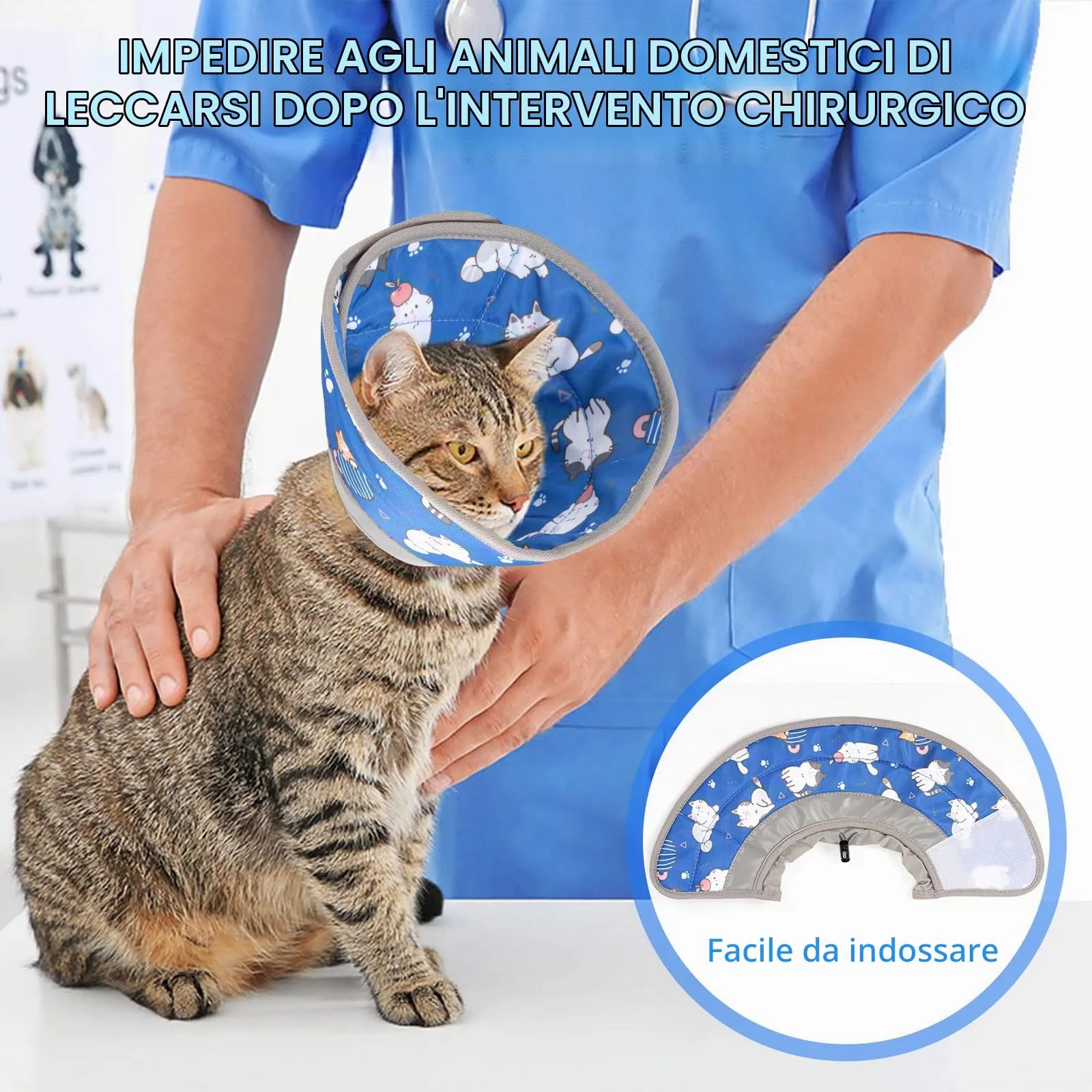 Vinuwu Collare Elisabettiano per Gatti e Cani, Recupero Postoperatorio, Blu, L - immagine 3