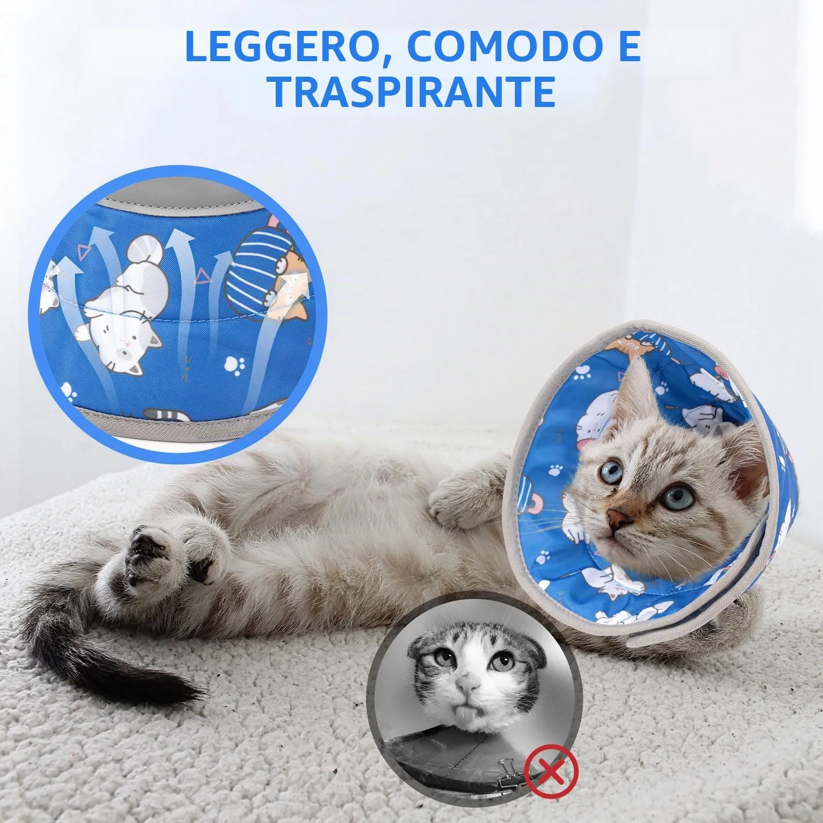 Vinuwu Collare Elisabettiano per Gatti e Cani, Recupero Postoperatorio, Blu, L - immagine 5
