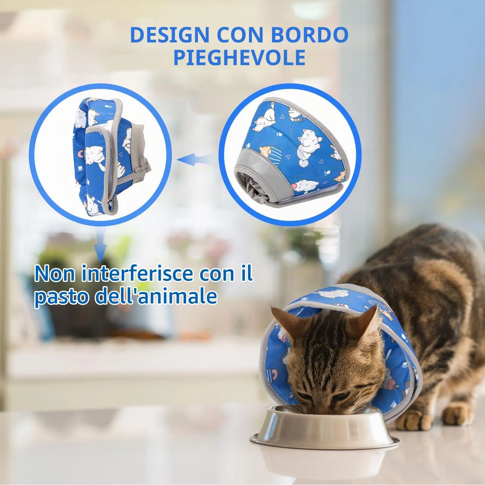 Vinuwu Collare Elisabettiano per Gatti e Cani, Recupero Postoperatorio, Blu, L - immagine 6